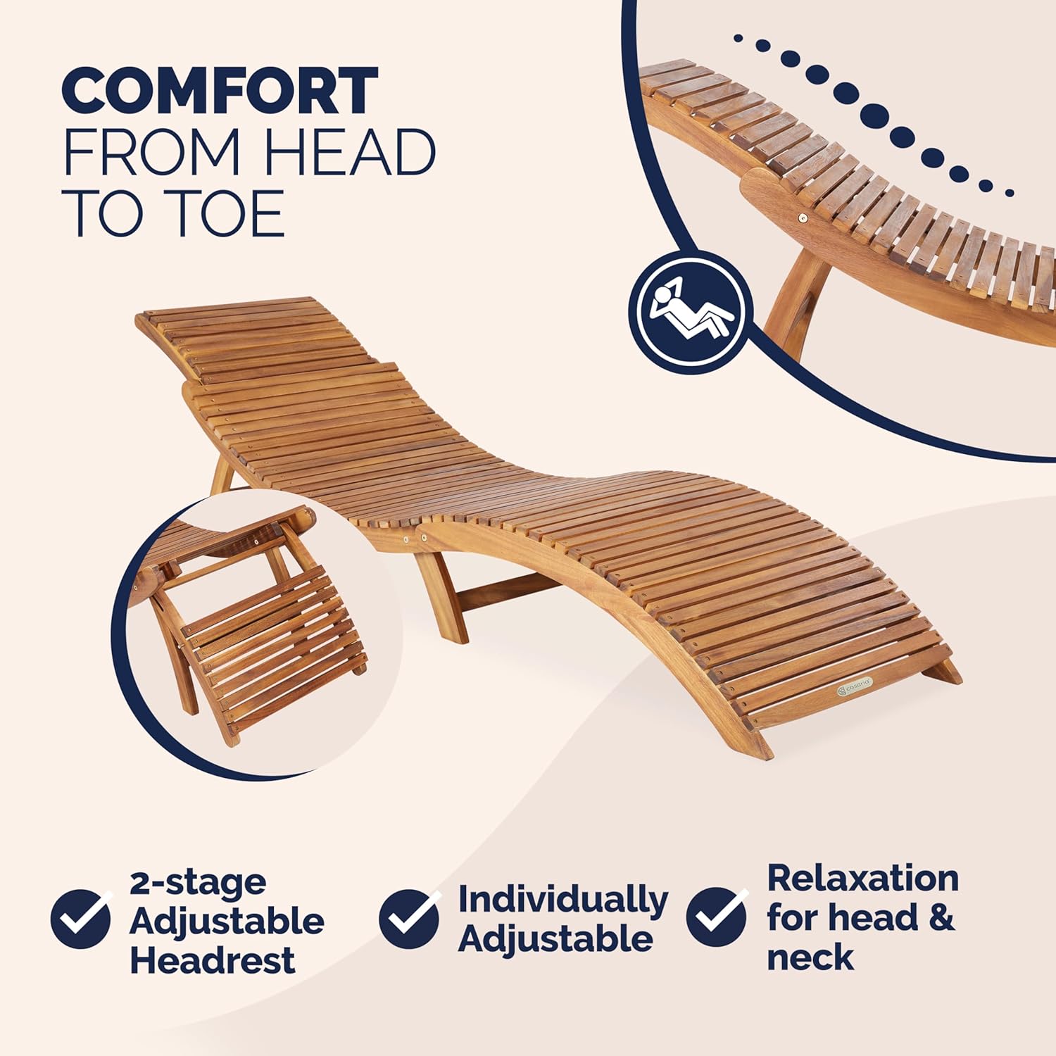 2 Foldable Wooden Sun Loungers Acacia Garden Recliners