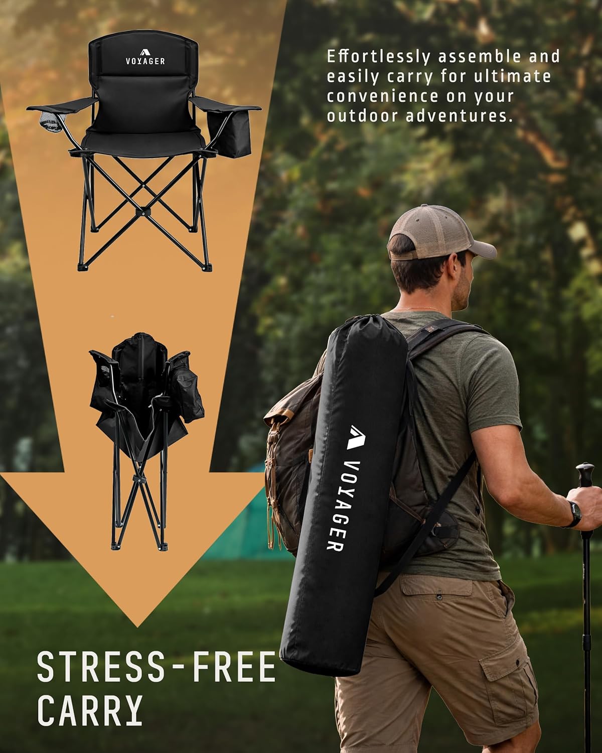 Folding Camping Chairs 2 Pack Cooler Bag Portable Black