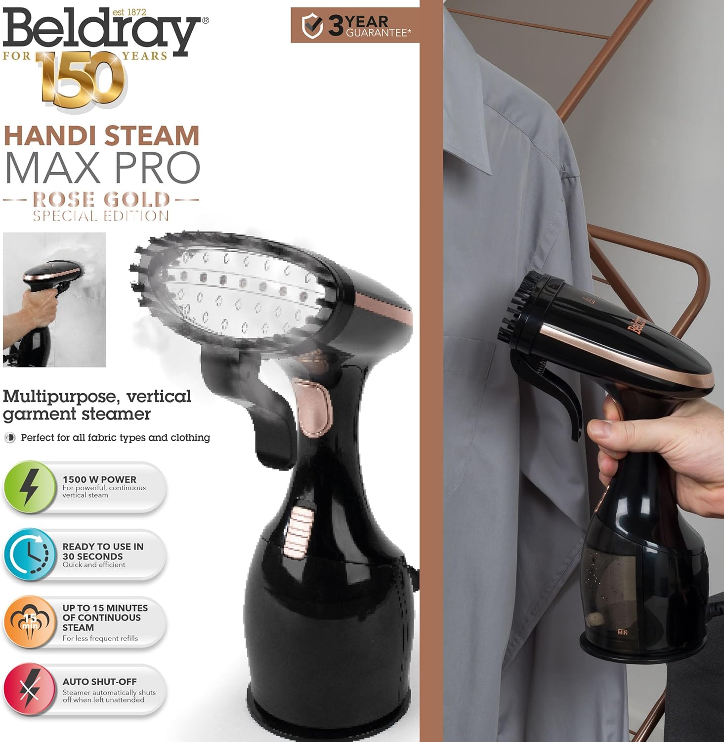 Handheld Clothes Steamer 1500W 270ml Tank Fast Heat 2 Modes