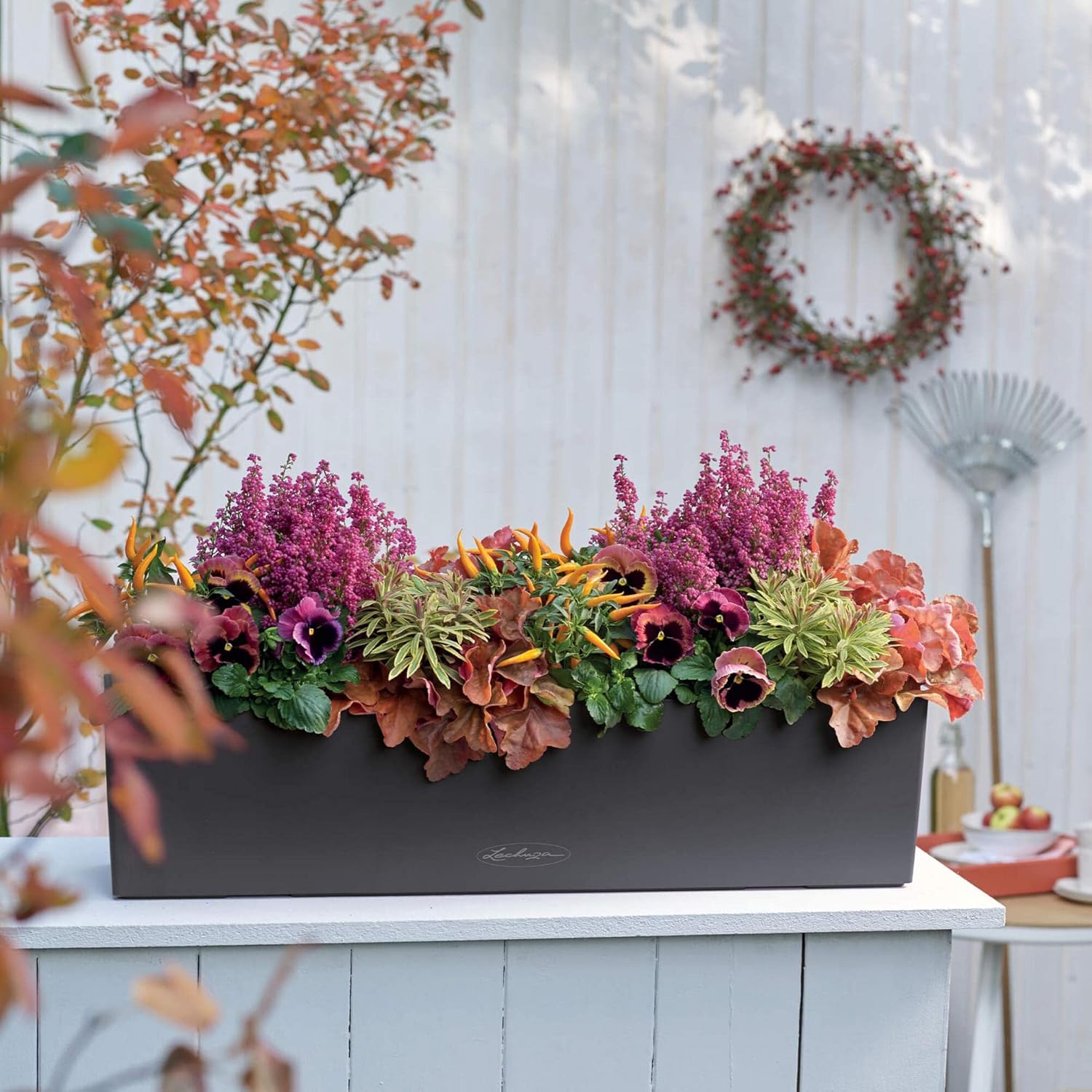 Set of 2 Self Watering Window Box Planters 80cm Slate Pots