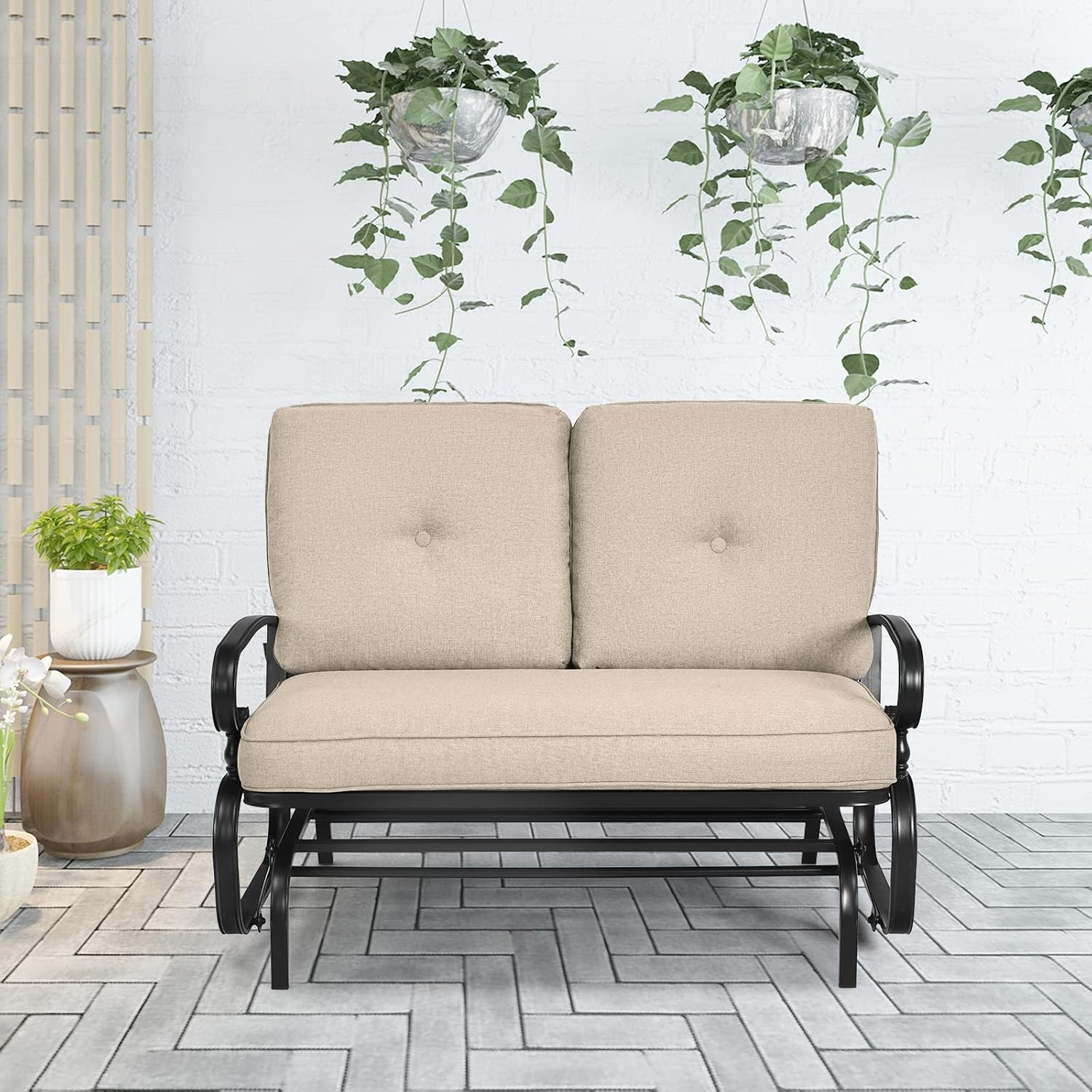 2 Seater Outdoor Glider Bench with Cushions Patio Rocking Chair