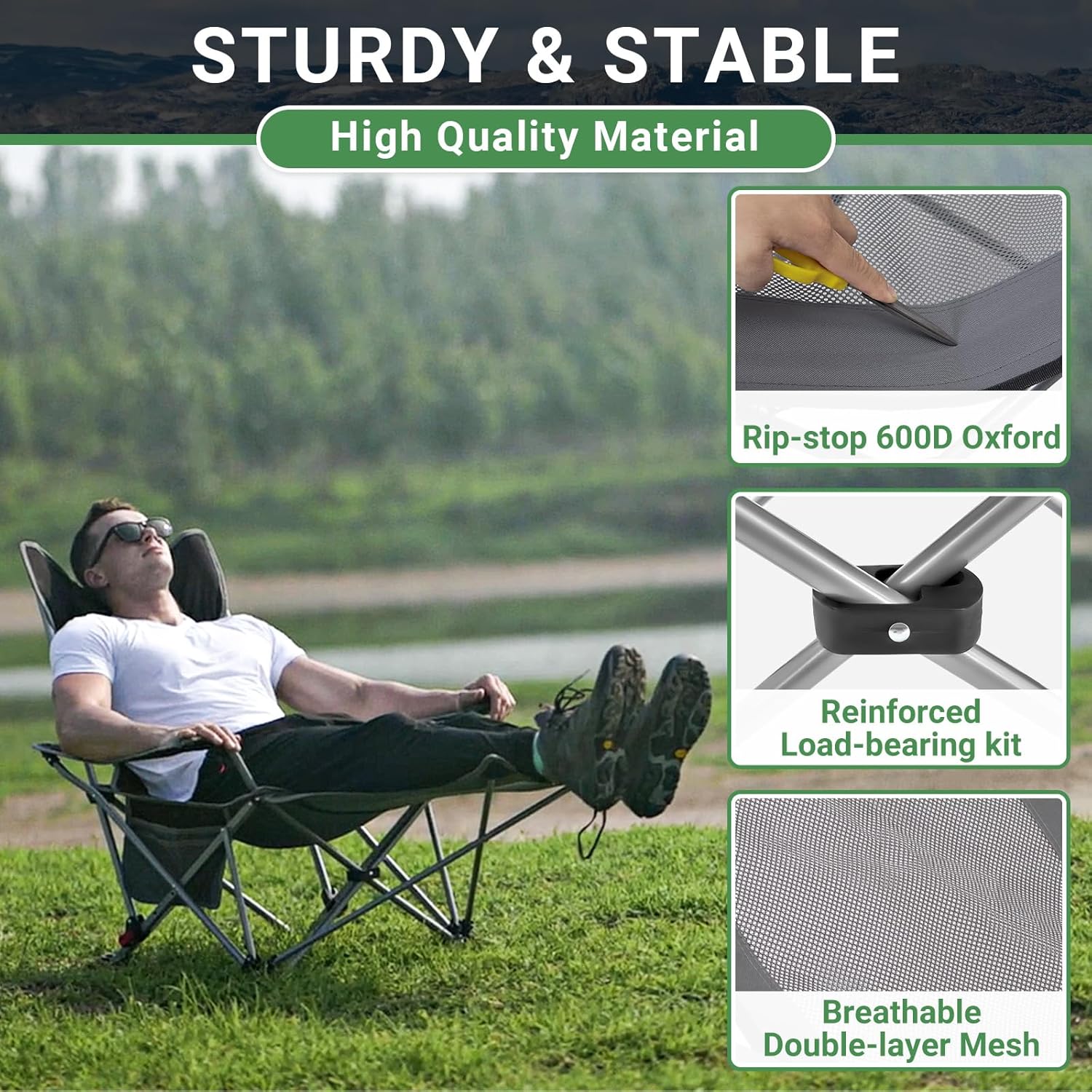 Set of 2 Reclining Camping Chairs Dark Grey