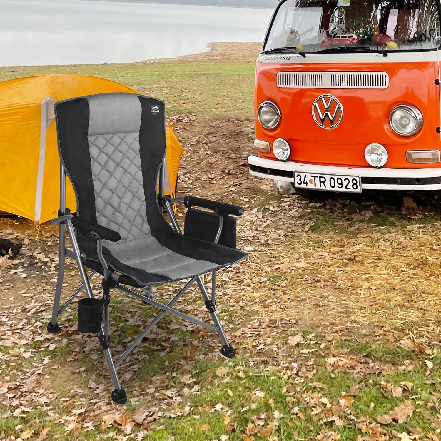 Heavy Duty Padded Outdoor Camping Chair Black