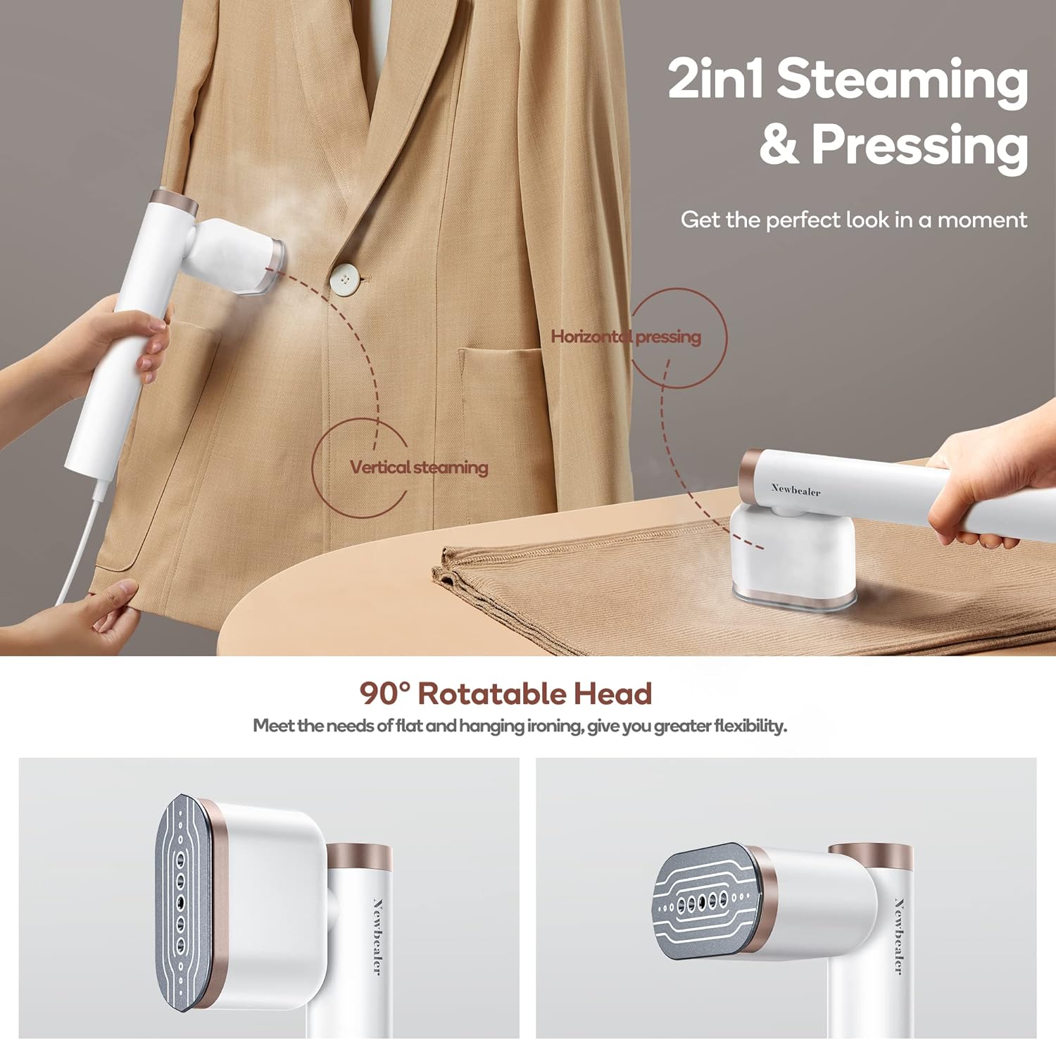 Handheld Clothes Steamer 2-in-1 Garment Steamer Fast Heat 2 Steam Levels