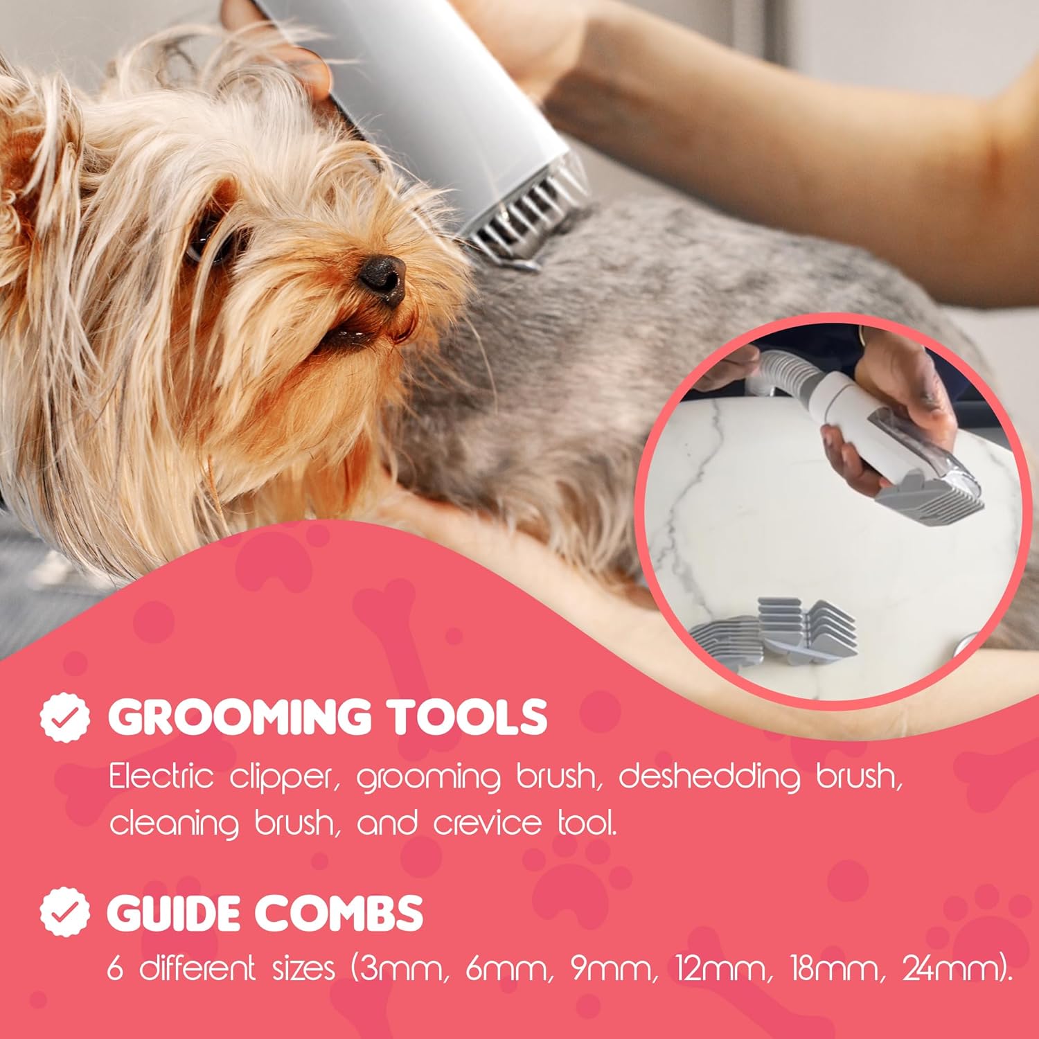 Pet Grooming Vacuum 12000Pa 5 in 1 Dog Cat Hair Clipper Quiet 2L
