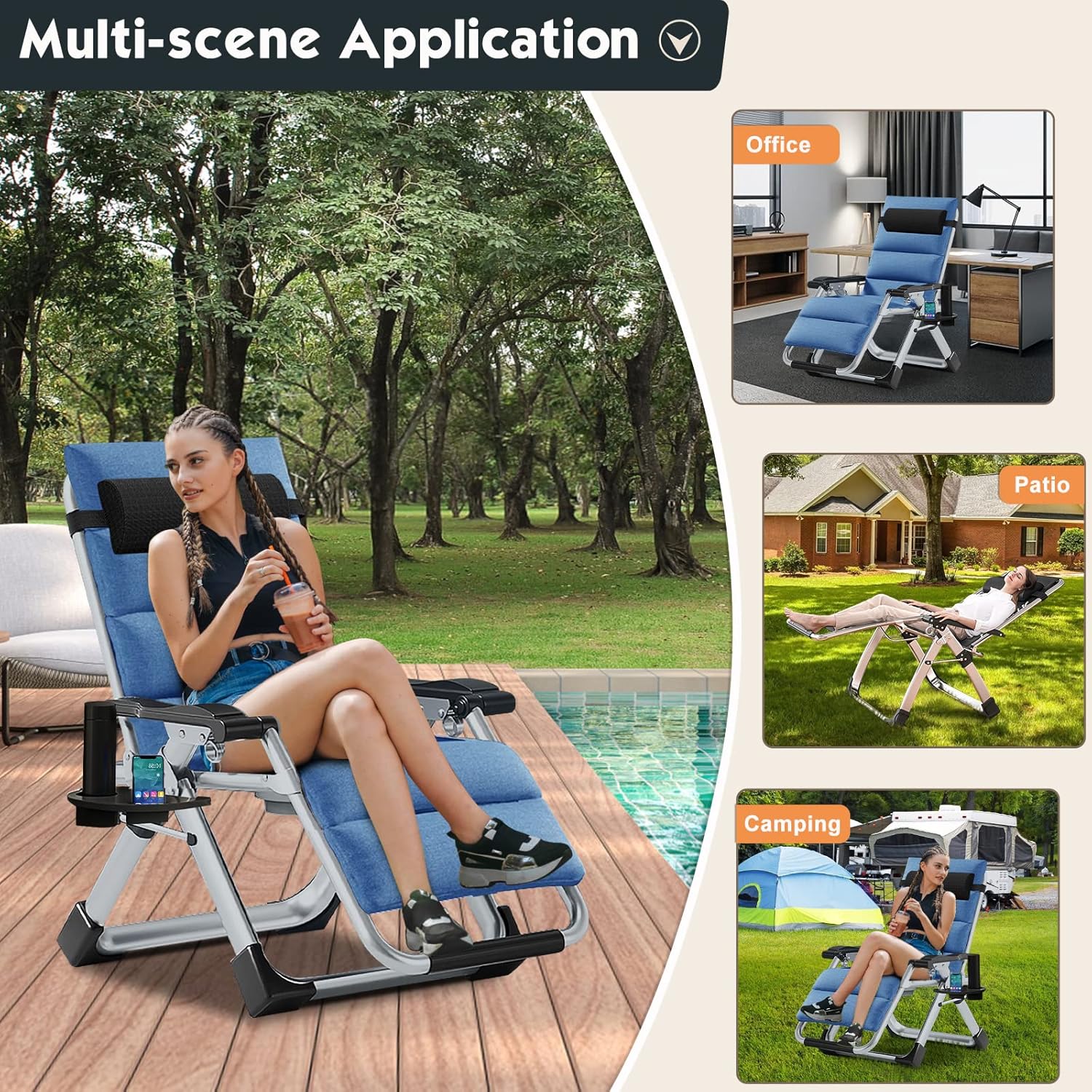Zero Gravity Recliner Chair Blue 200KG with Side Table