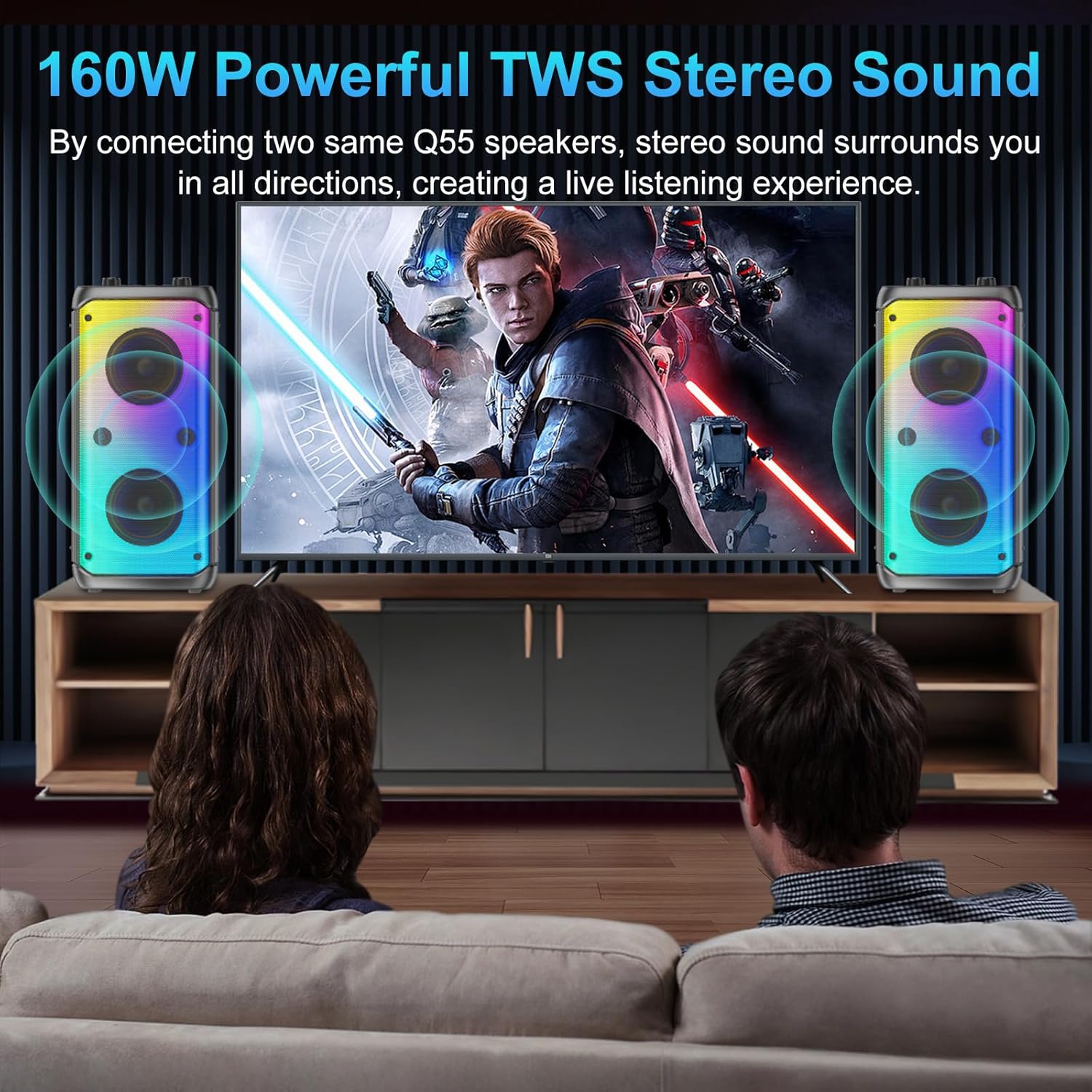 80W Bluetooth Speaker Party Karaoke LED Lights TWS Mic