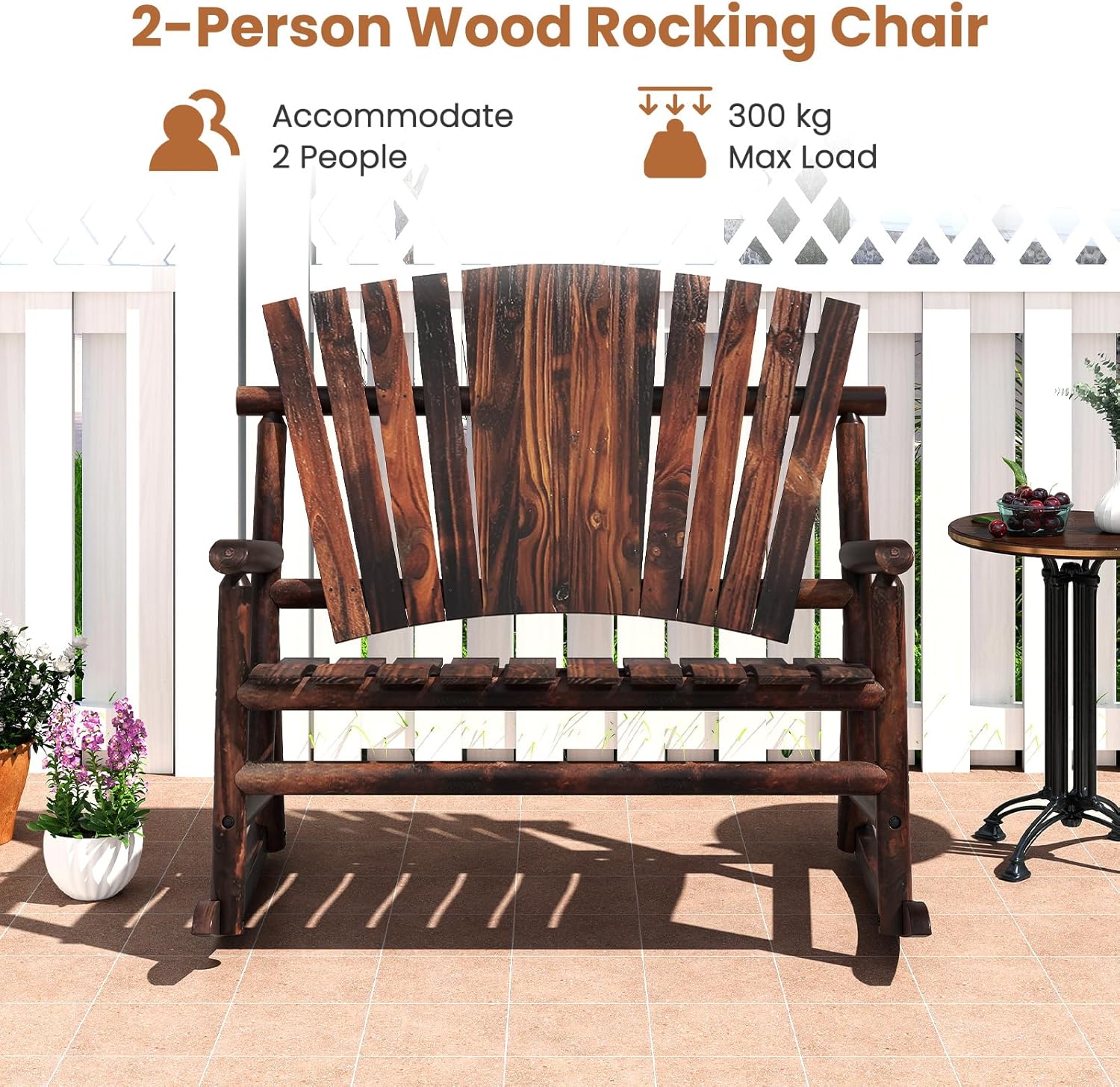 2 Person Wooden Adirondack Rocking Bench Patio Porch Chair