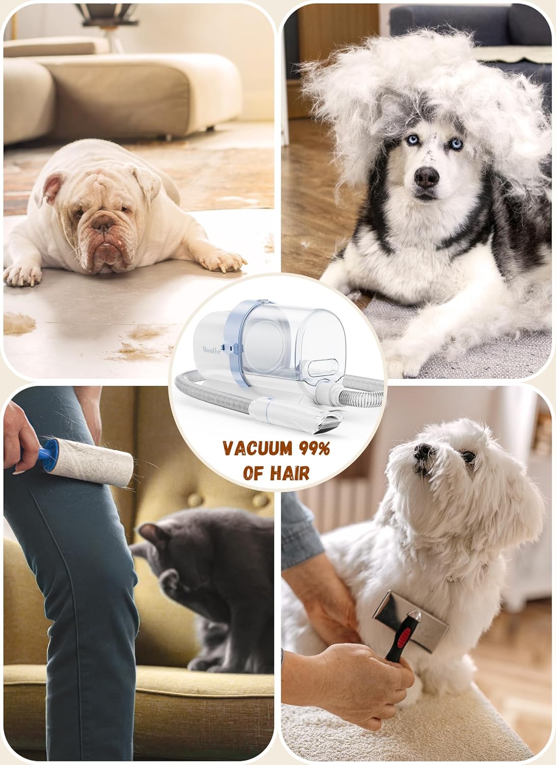 Dog Grooming Vacuum Kit 10KPa 2.5L Hair Remover Set