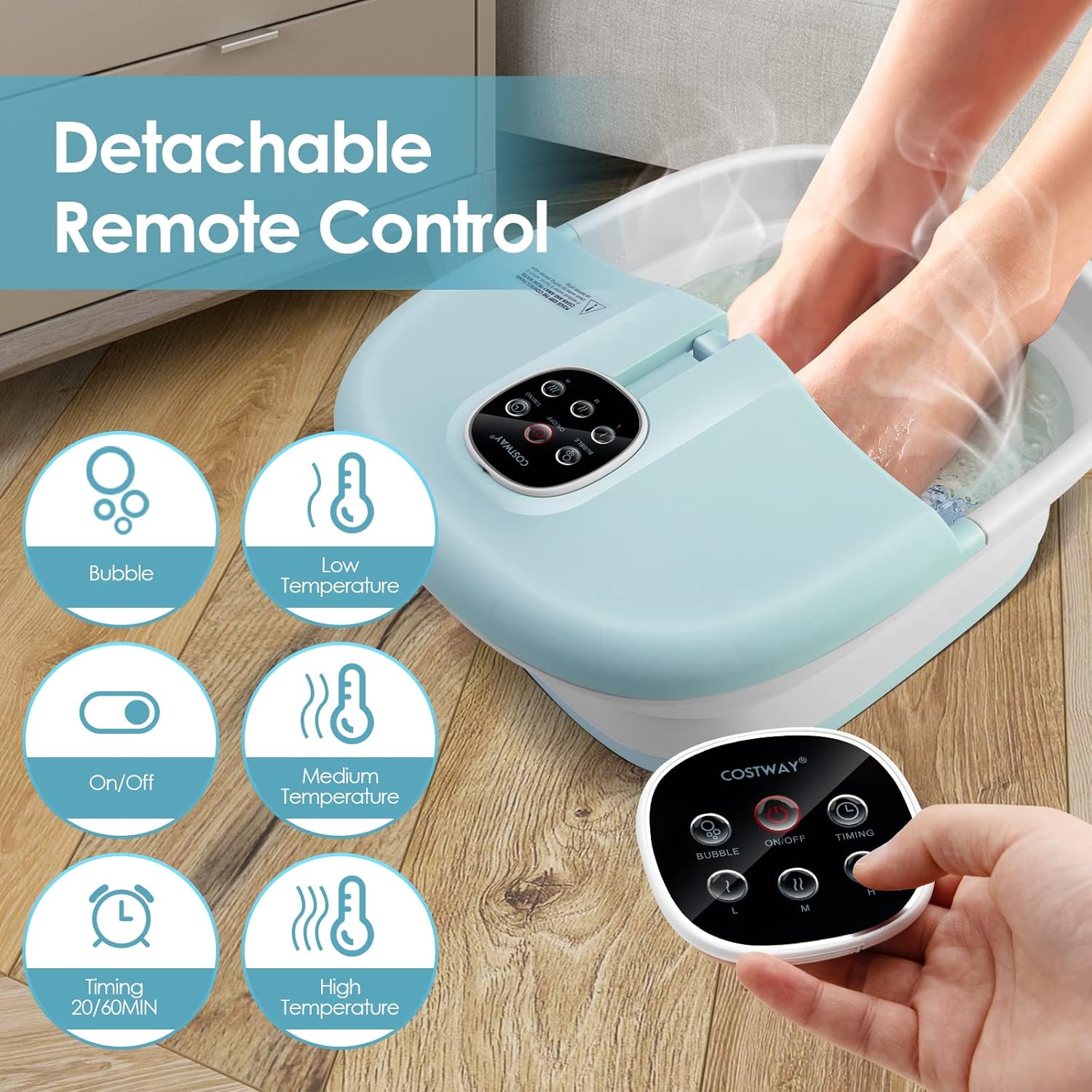 Electric Foldable Foot Spa Massager Heat Bubble Roller Timer