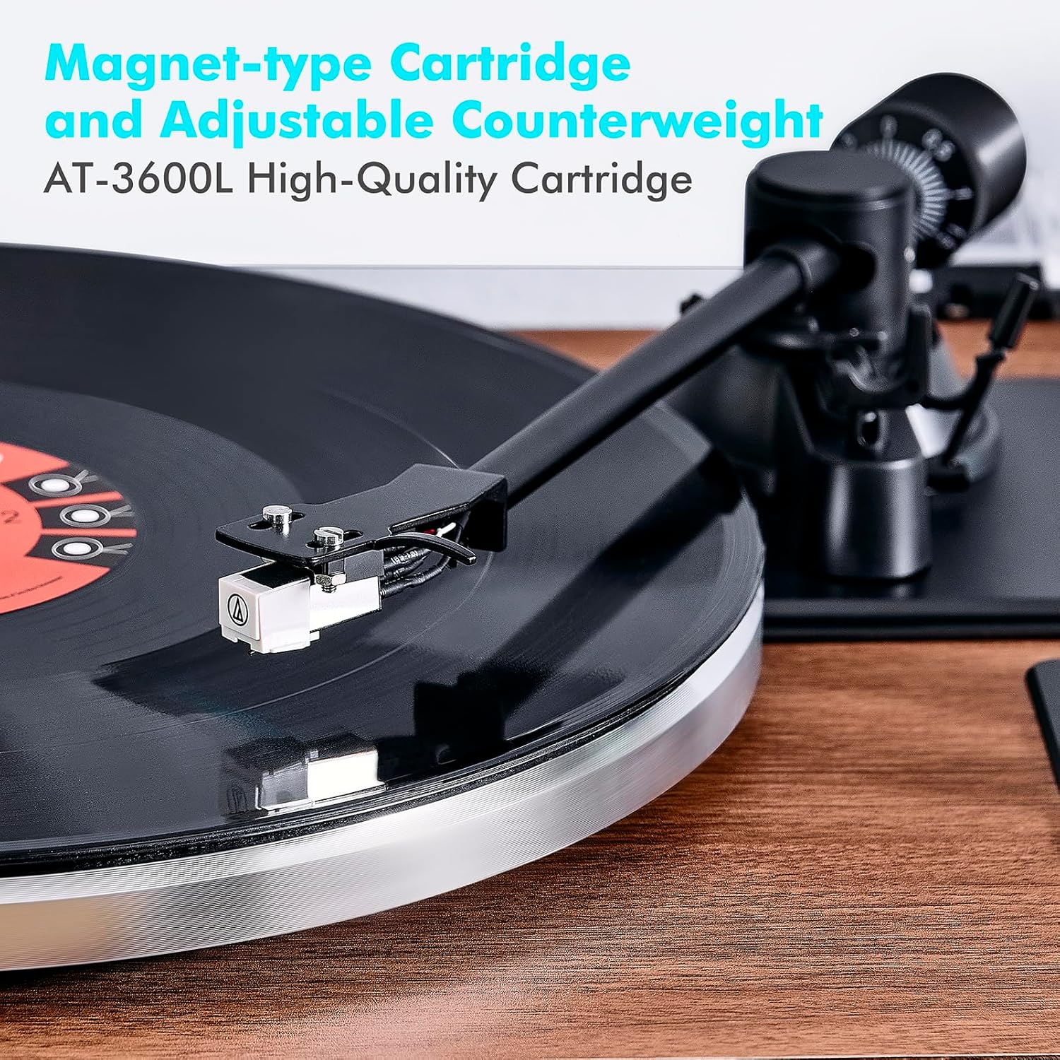 Bluetooth Vinyl Record Player Turntable with Built-In Speakers 2-Speed