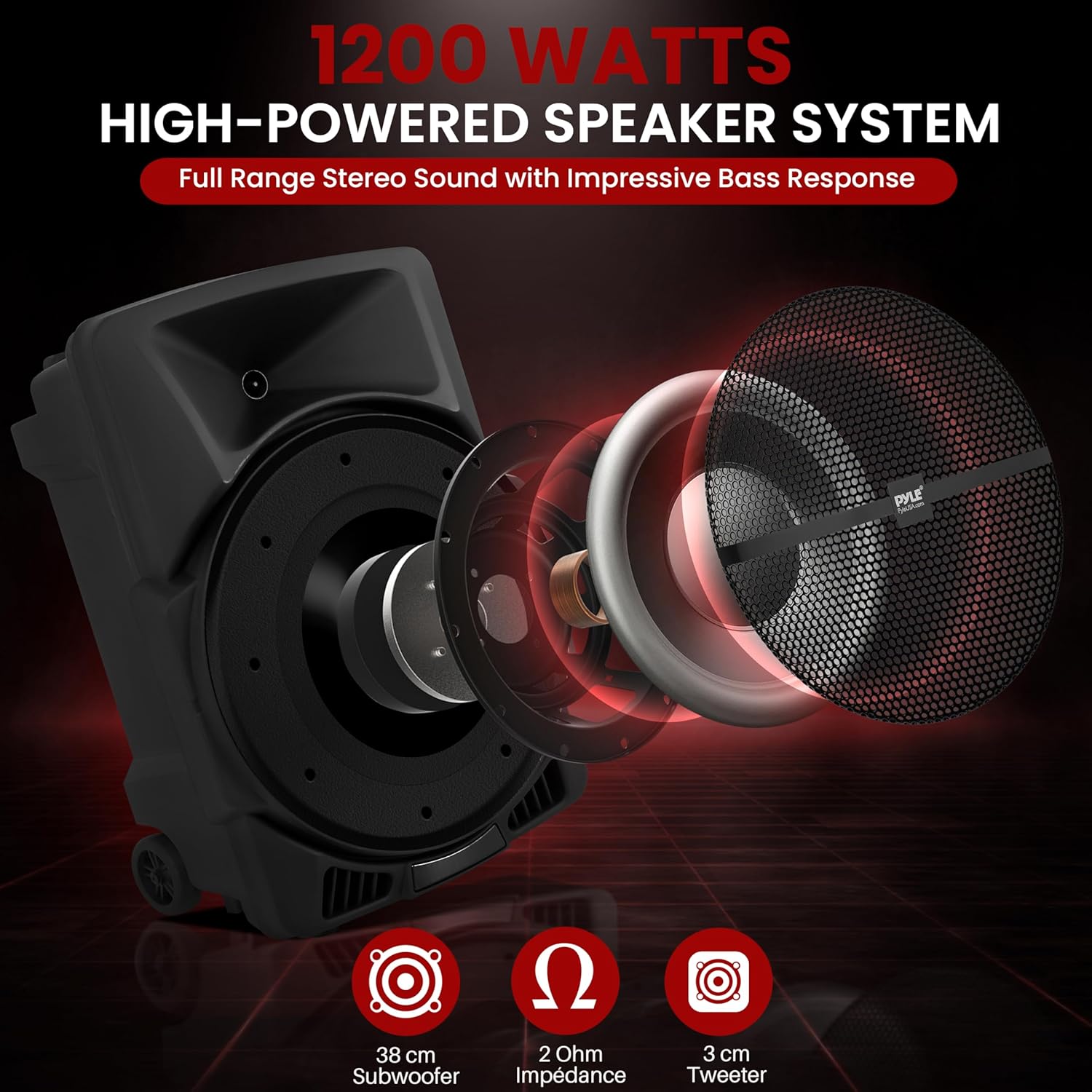 Portable PA Speaker 800W Bluetooth Karaoke LED Wheels Trolley