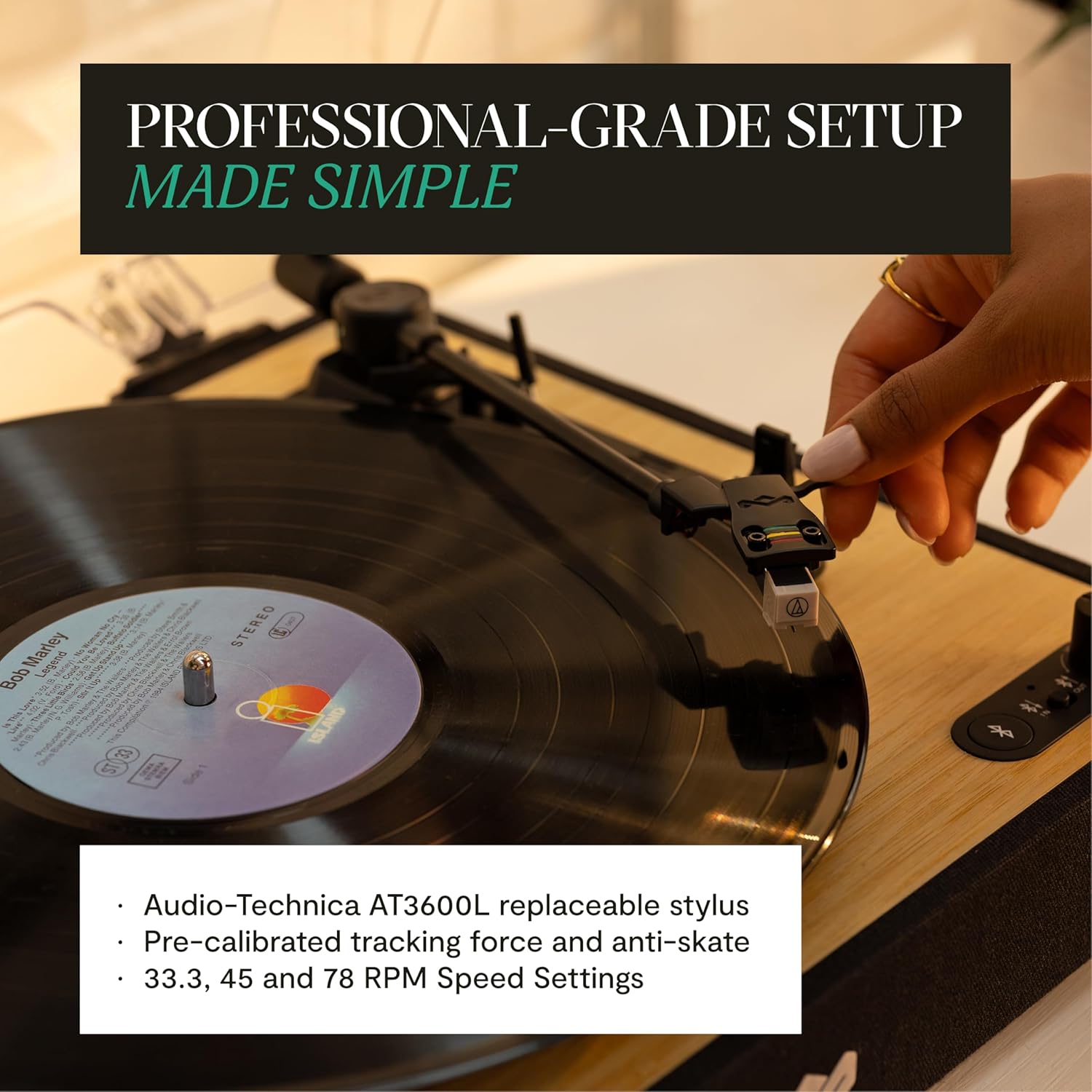 Wireless Bluetooth Turntable with Speakers & Eco Bamboo Vinyl Player