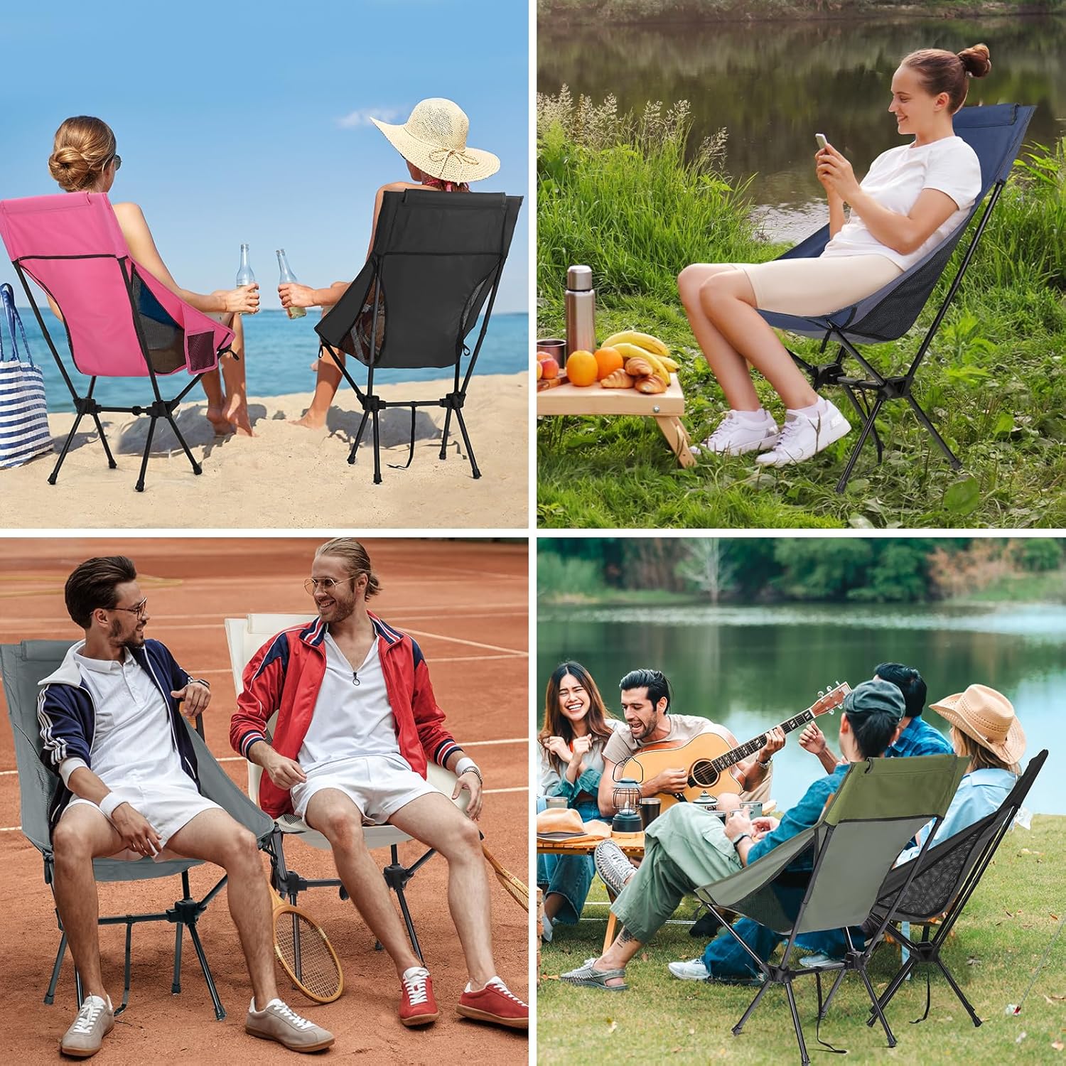 High Back Lightweight Camping Chair Portable Folding Outdoor Seat Grey