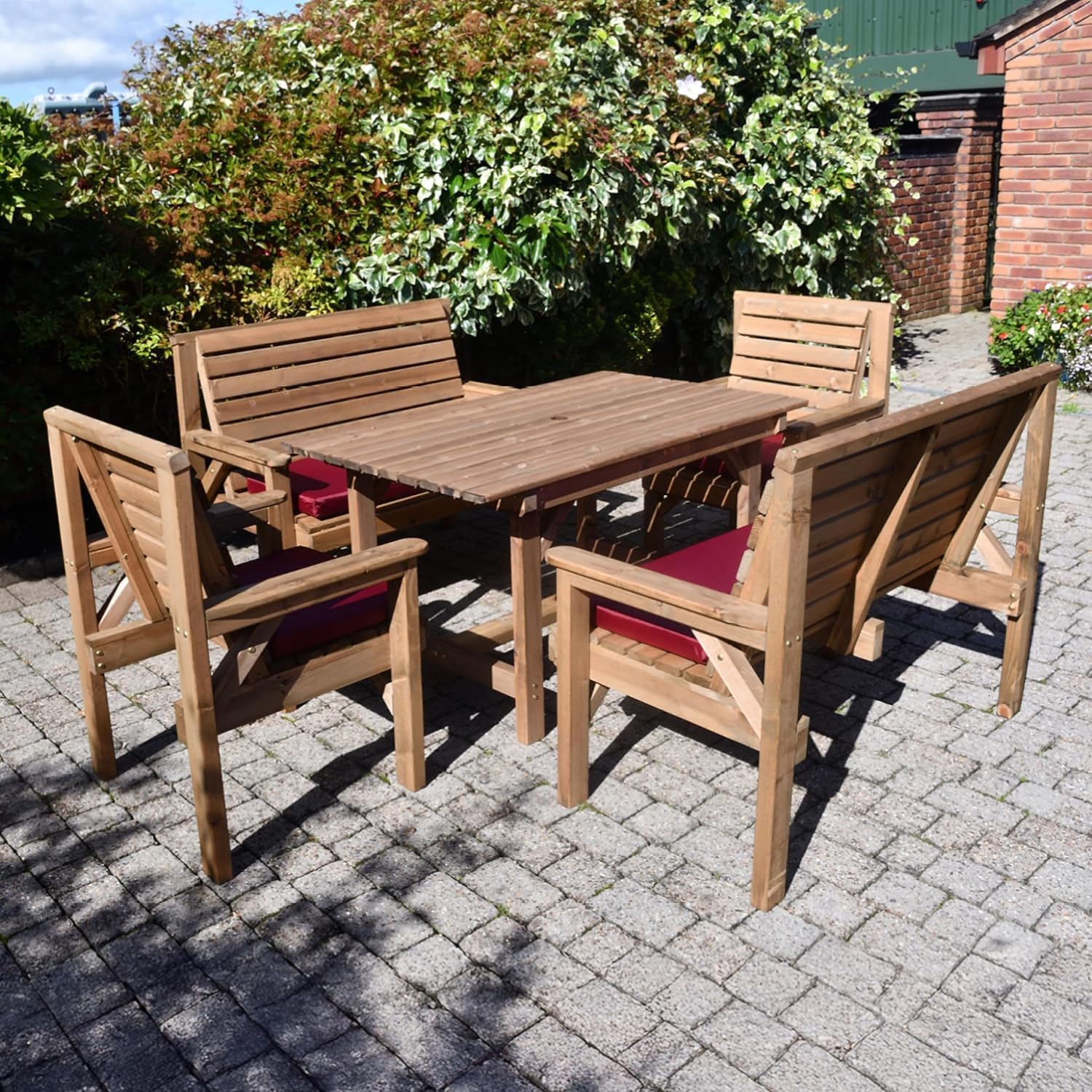 4FT Wooden Garden Dining Set Table with 2 Benches & 2 Chairs