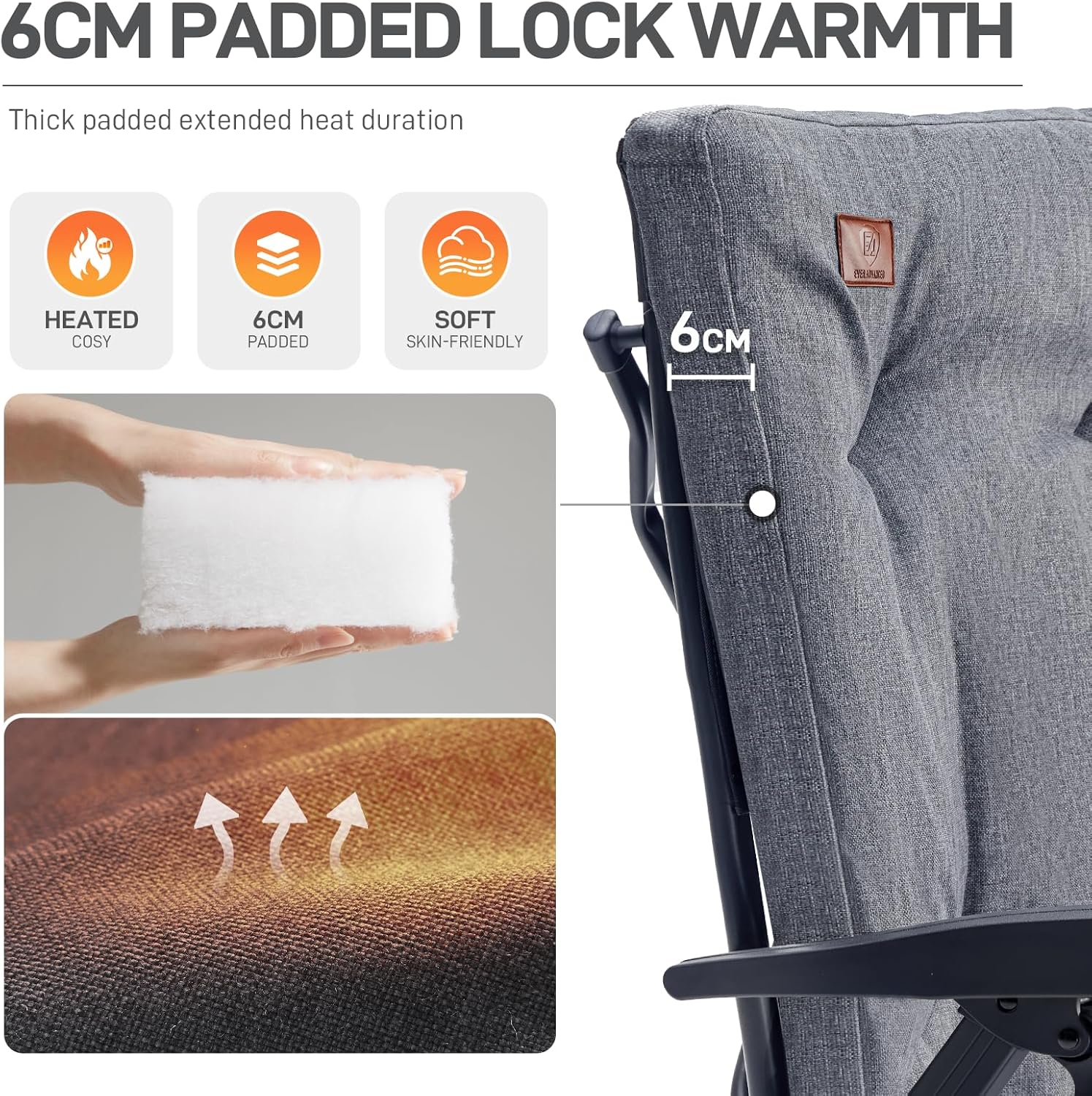 Heated Reclining Camping Chair 150kg High Back Padded