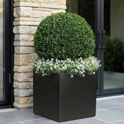 40cm Black Square Planter Stone Effect Garden Pot Drainage