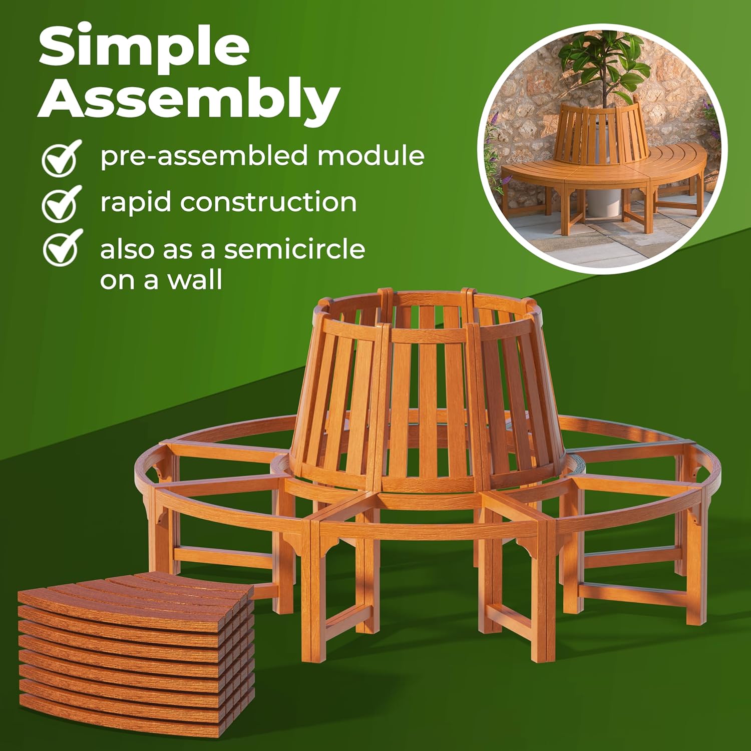 Circular Tree Garden Bench 160cm Eucalyptus Wood Outdoor Seat