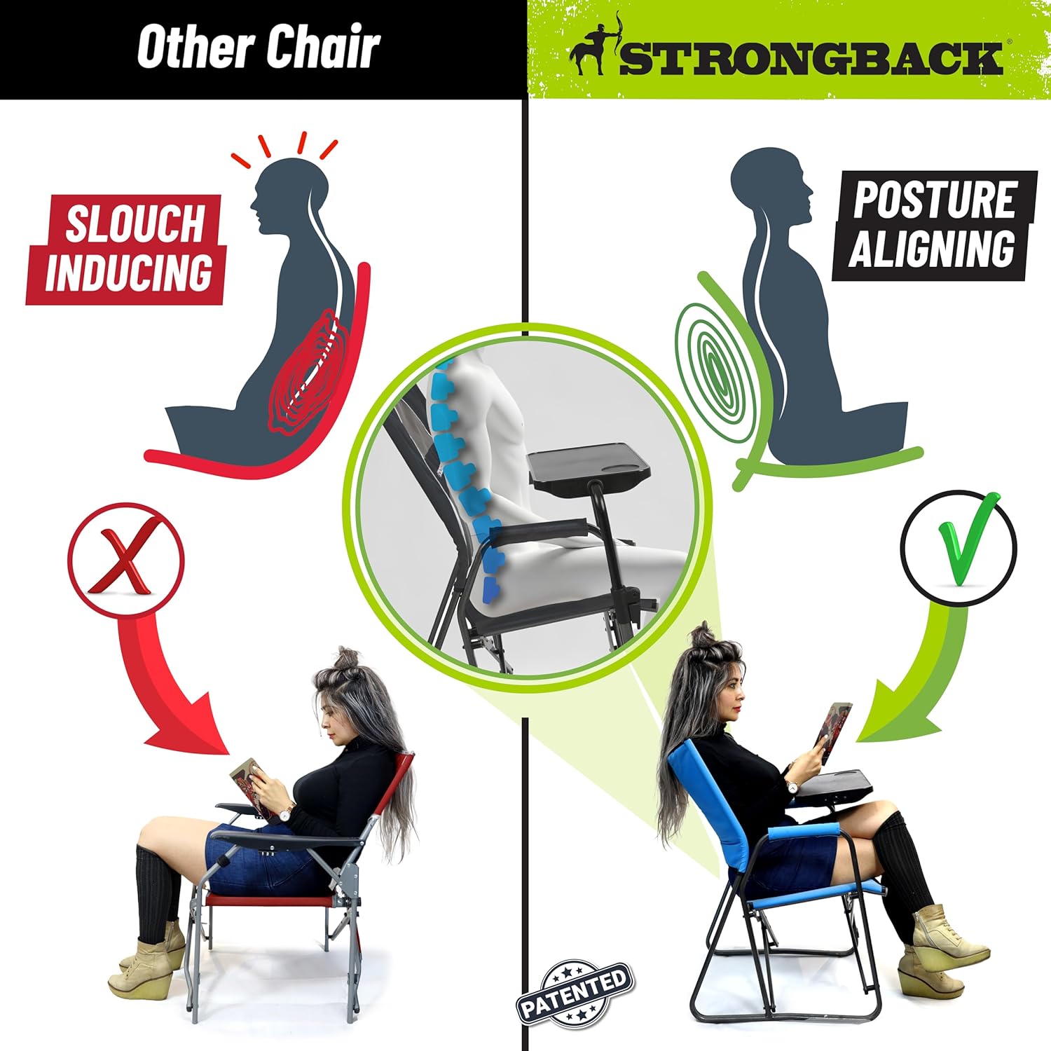 Ergonomic Director Camping Chair with Side Table Black