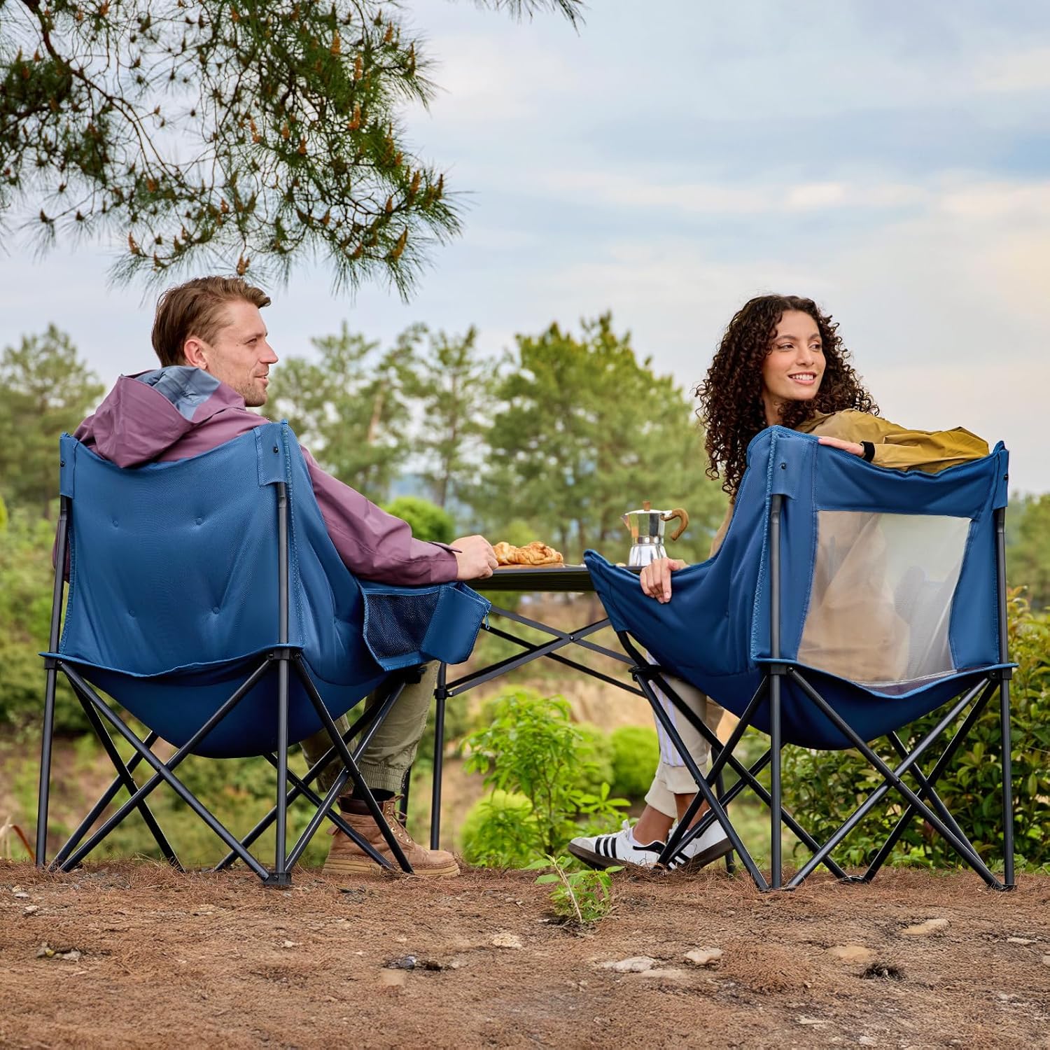 Mesh Back Tub Camping Chair Wide Seat 150KG Blue