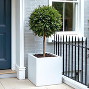 30cm White Square Planter Stone Effect Garden Pot Drainage