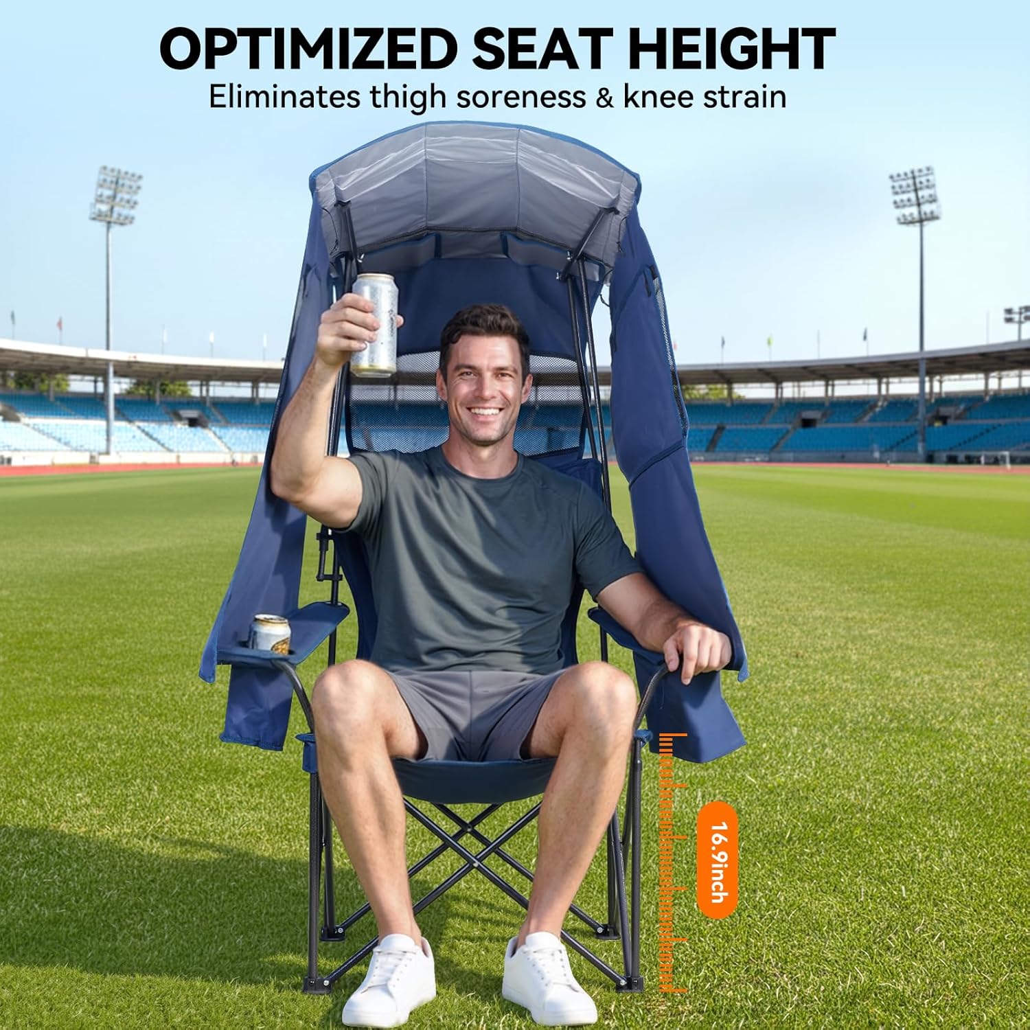 Camping Chair with UPF 50 Plus Canopy Shade Blue