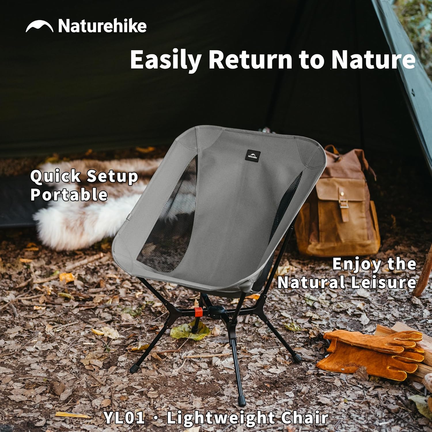 Lightweight Camping Chair Compact Folding Seat Grey