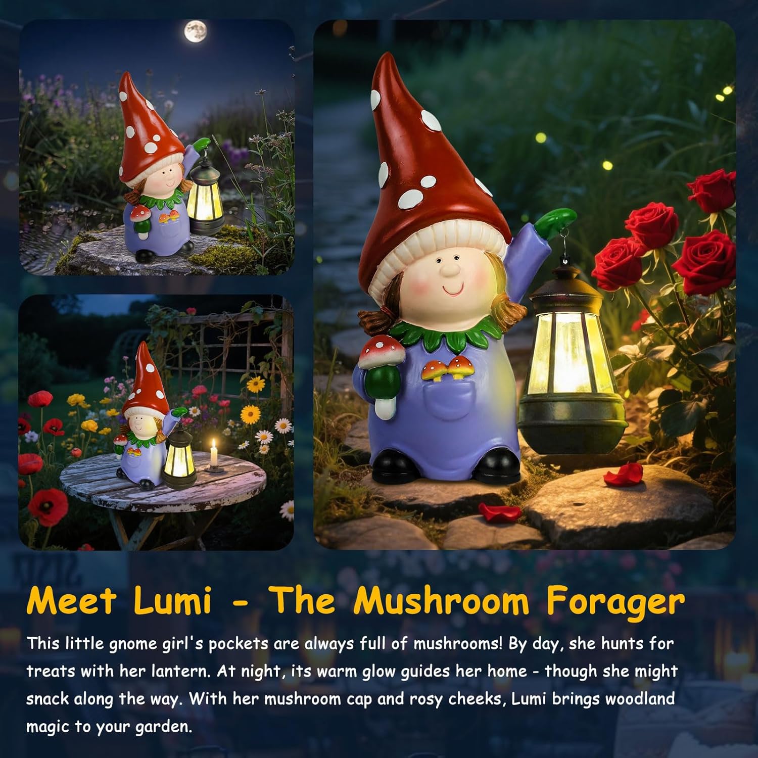 Solar Garden Gnome Statue LED Lantern Outdoor Patio Yard Decor