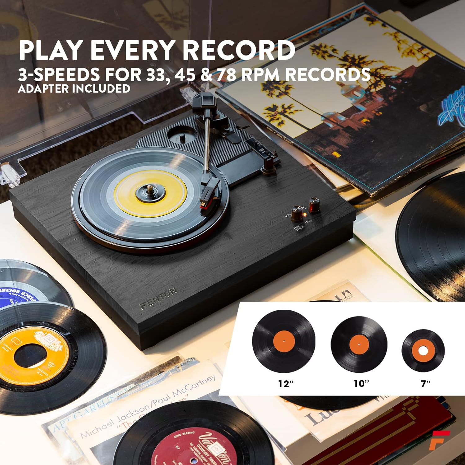 3-Speed Retro Bluetooth Turntable with Built-in Speakers & Auto Stop