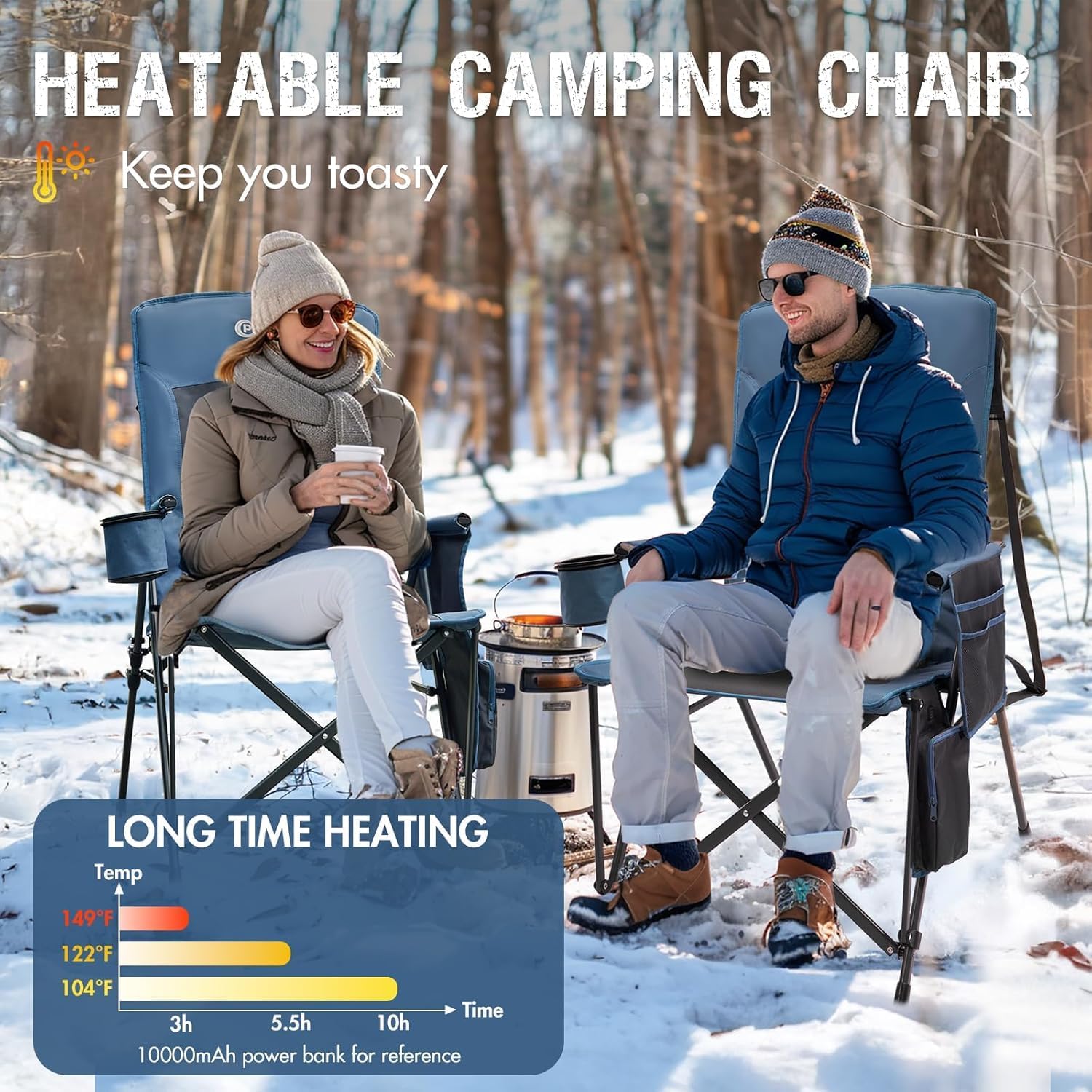 Heated Camping Chair 180kg High Back Folding Chair Blue