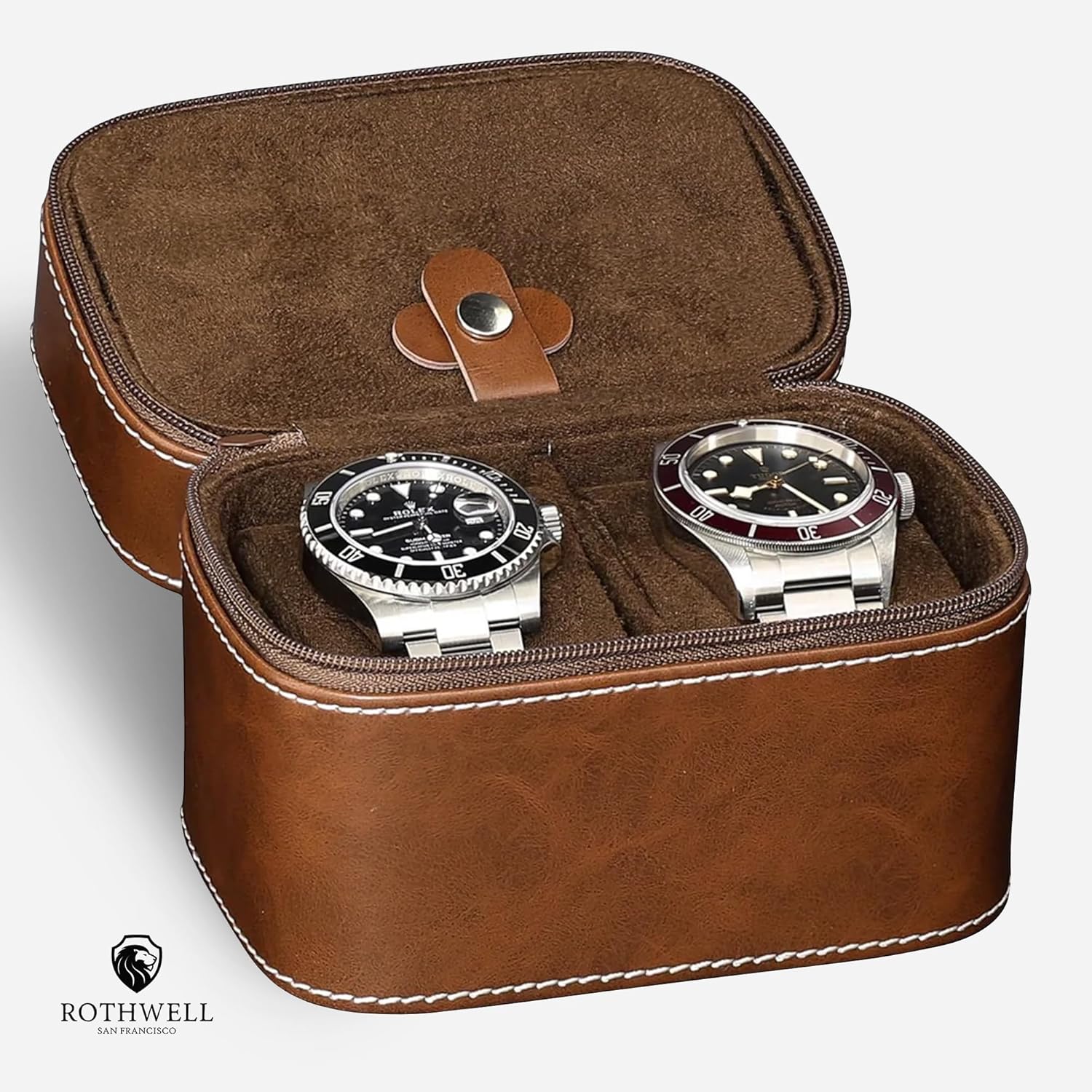 2 Slot Watch Travel Case Storage Organizer Brown