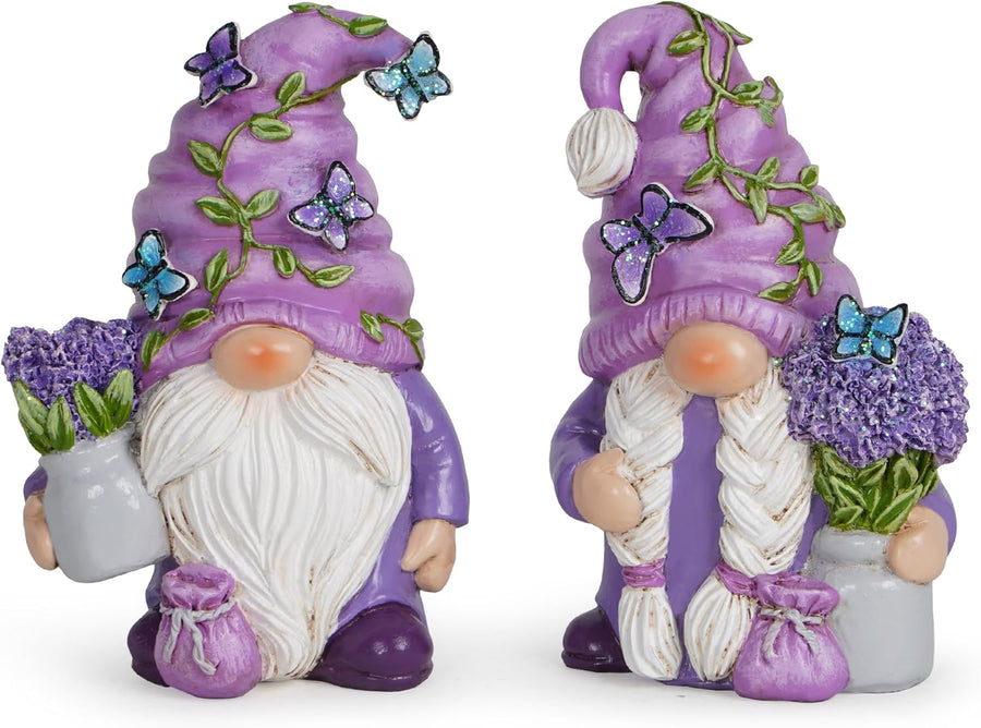 Lavender Gnome Set 2PCS Resin Fairy Garden Home Decor Gift