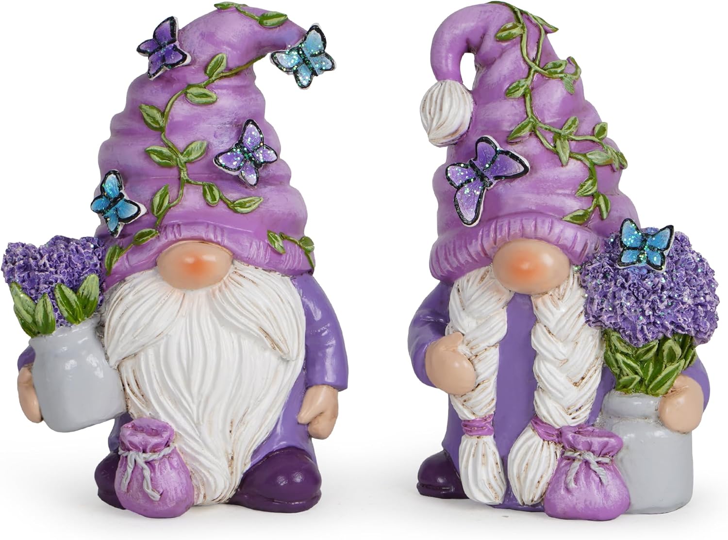 Lavender Gnome Set 2PCS Resin Fairy Elf Figurines Purple Decor