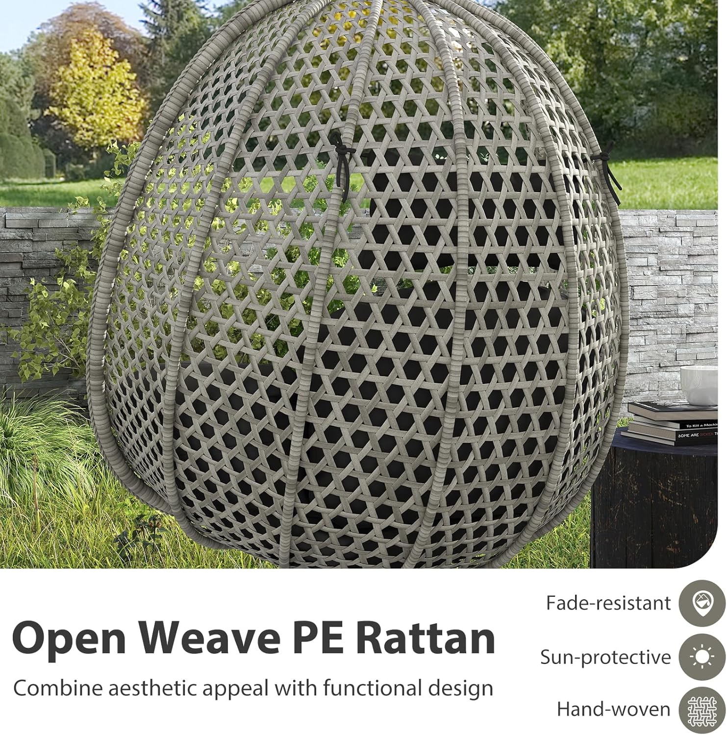 Rattan Swing Egg Chair with Stand Swivel Cushion