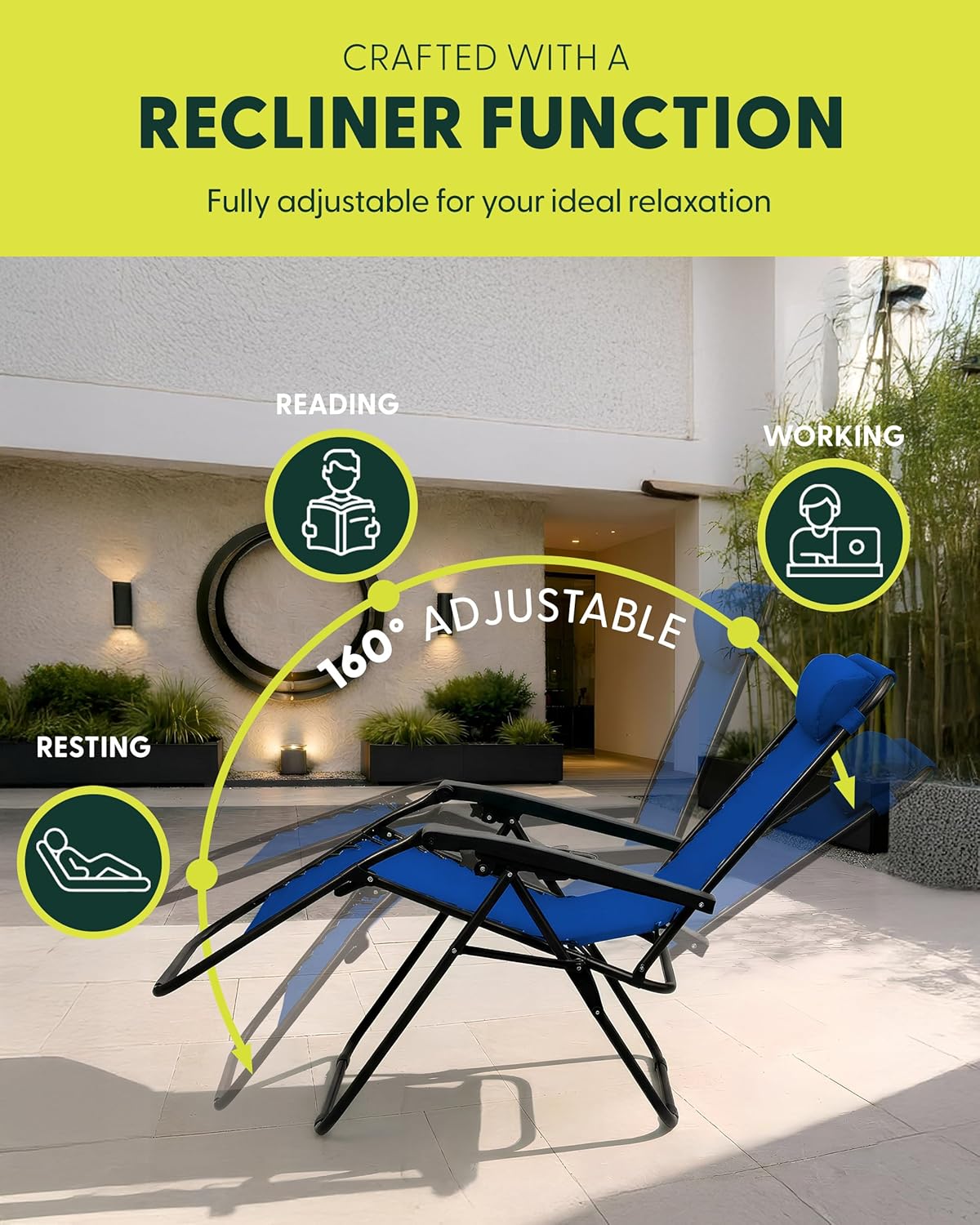 Set of 2 Foldable Zero Gravity Garden Chairs Dark Blue