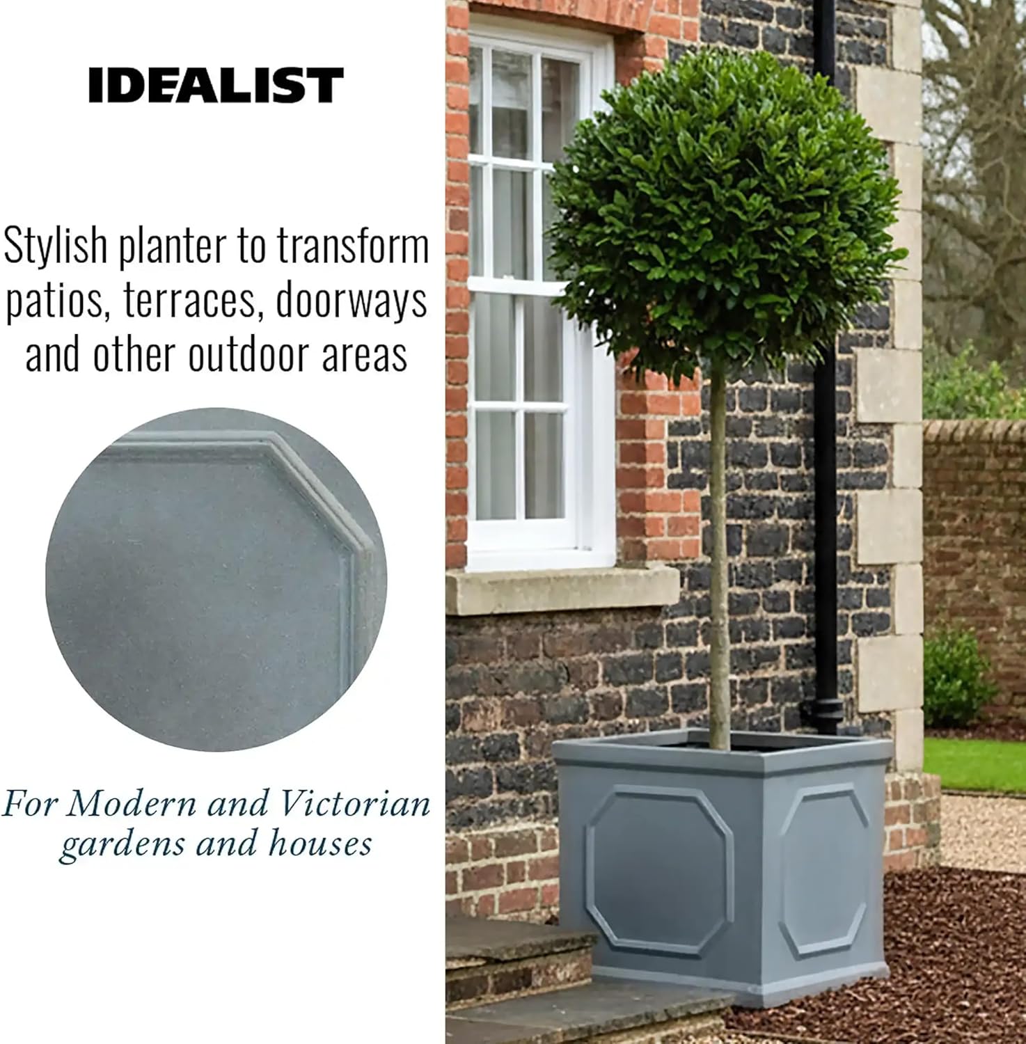 45cm Square Planter Faux Lead Grey Large Garden Tree Pot