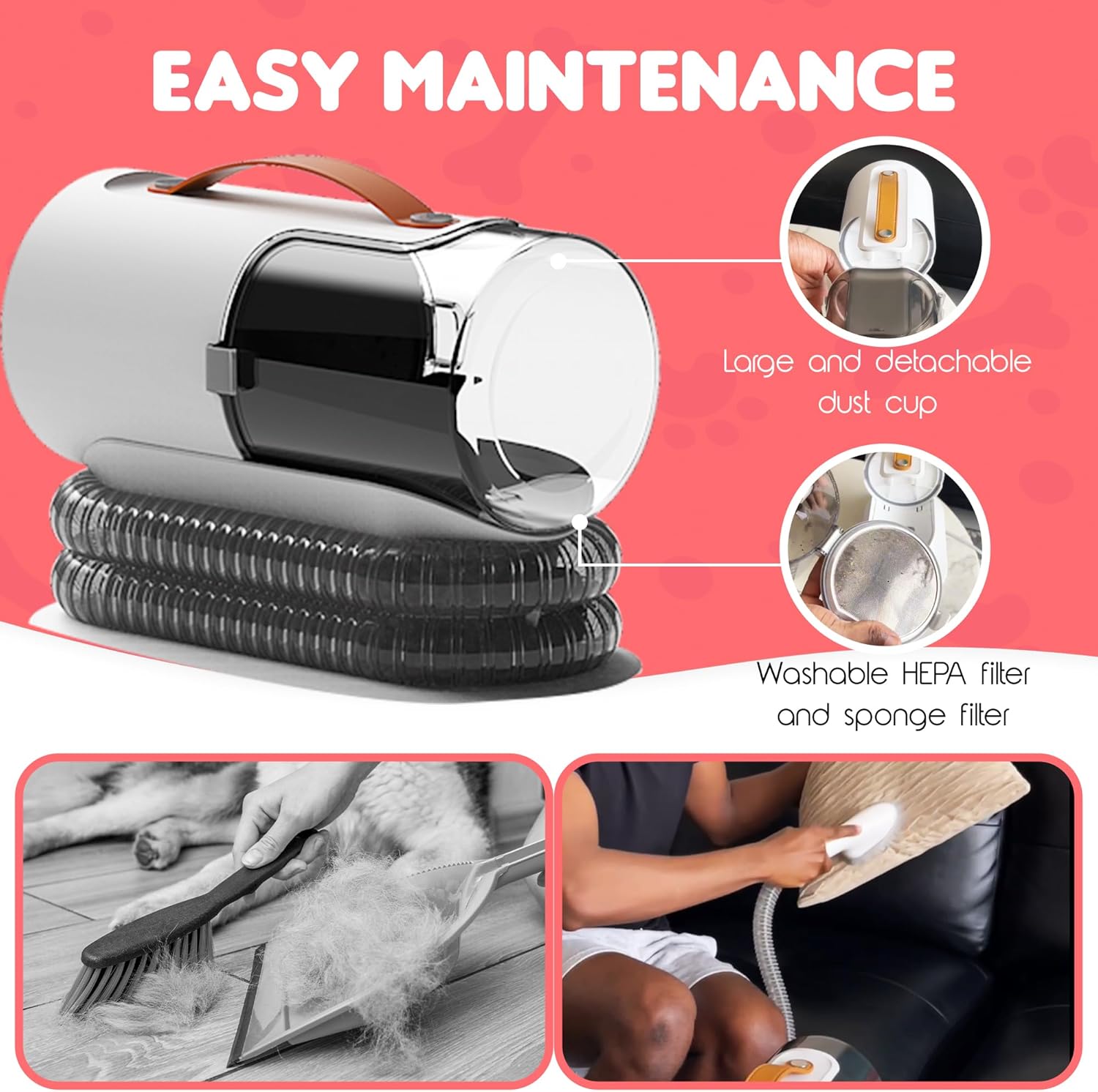Pet Grooming Vacuum 12000Pa 5 in 1 Dog Cat Hair Clipper Quiet 2L