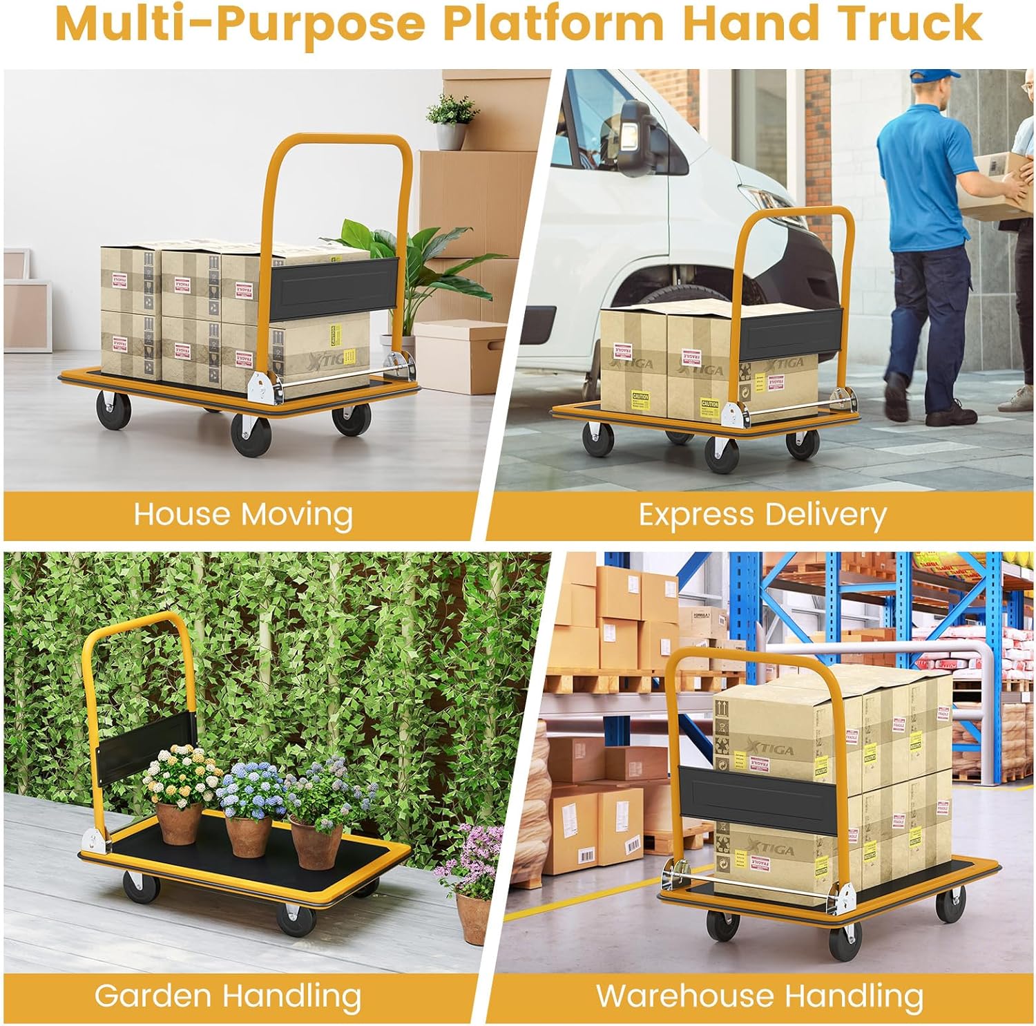 Portable 300KG Flatbed Push Cart Folding Platform Truck