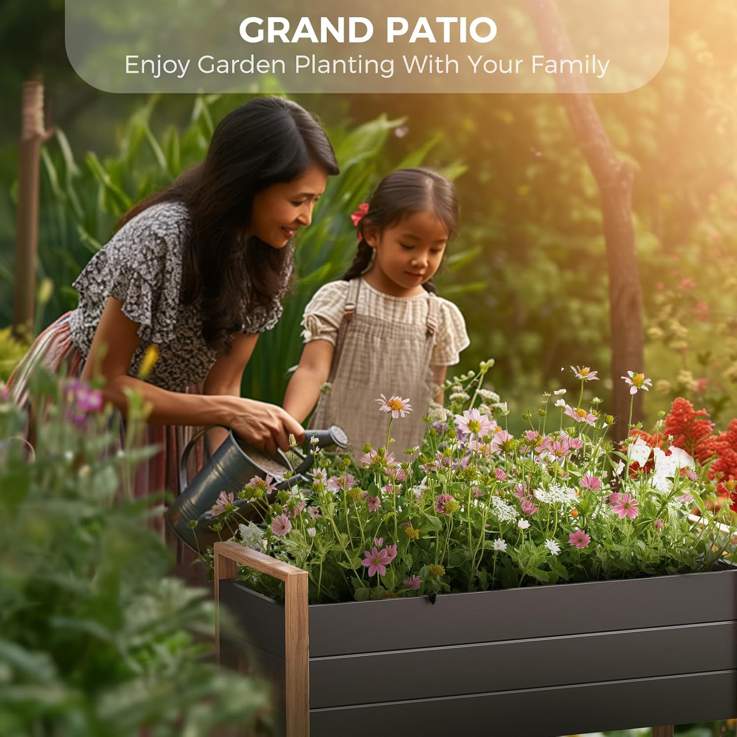 Tall Metal Raised Garden Planter 100cm Grey with Legs