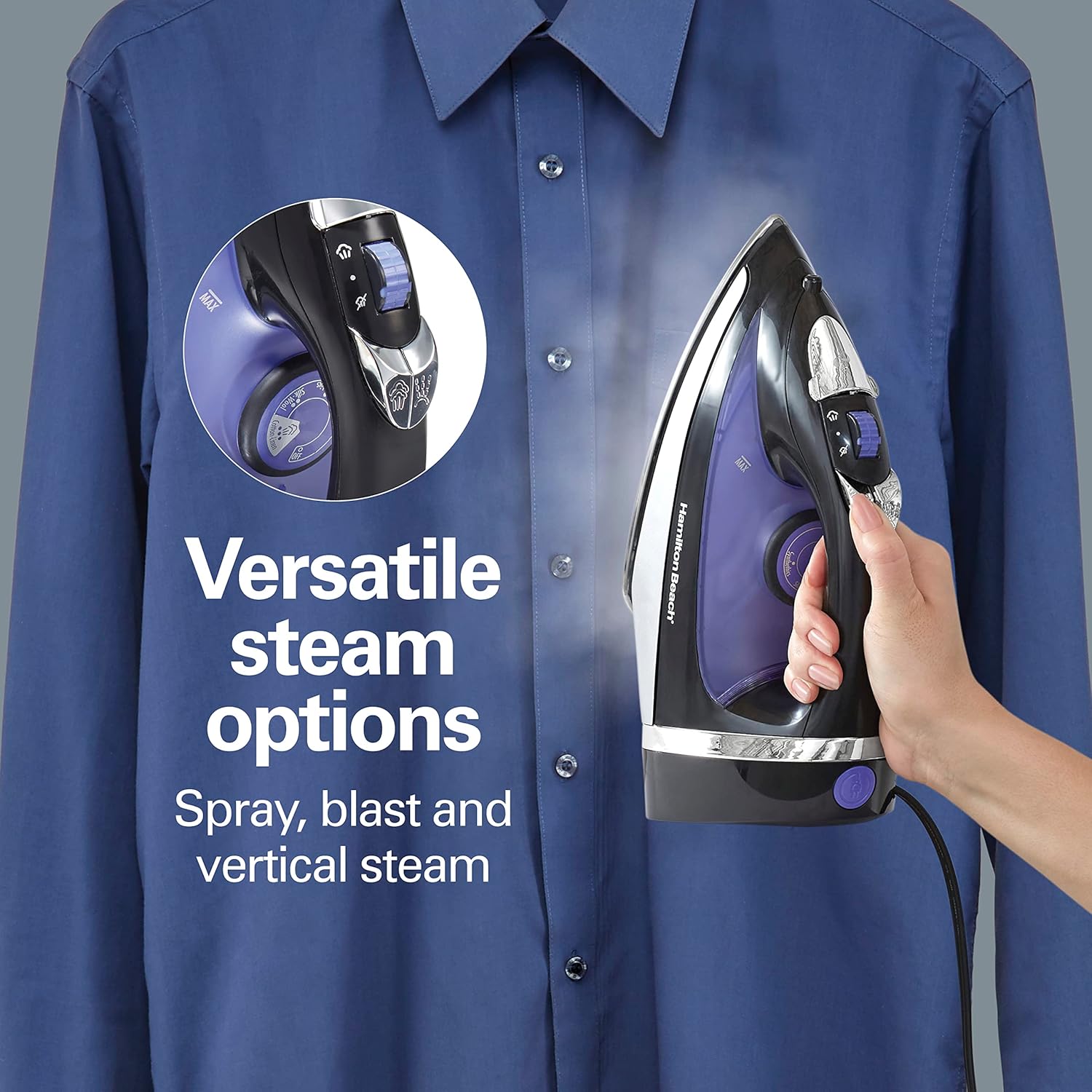 1200W Steam Iron with Stainless Soleplate Retractable Cord