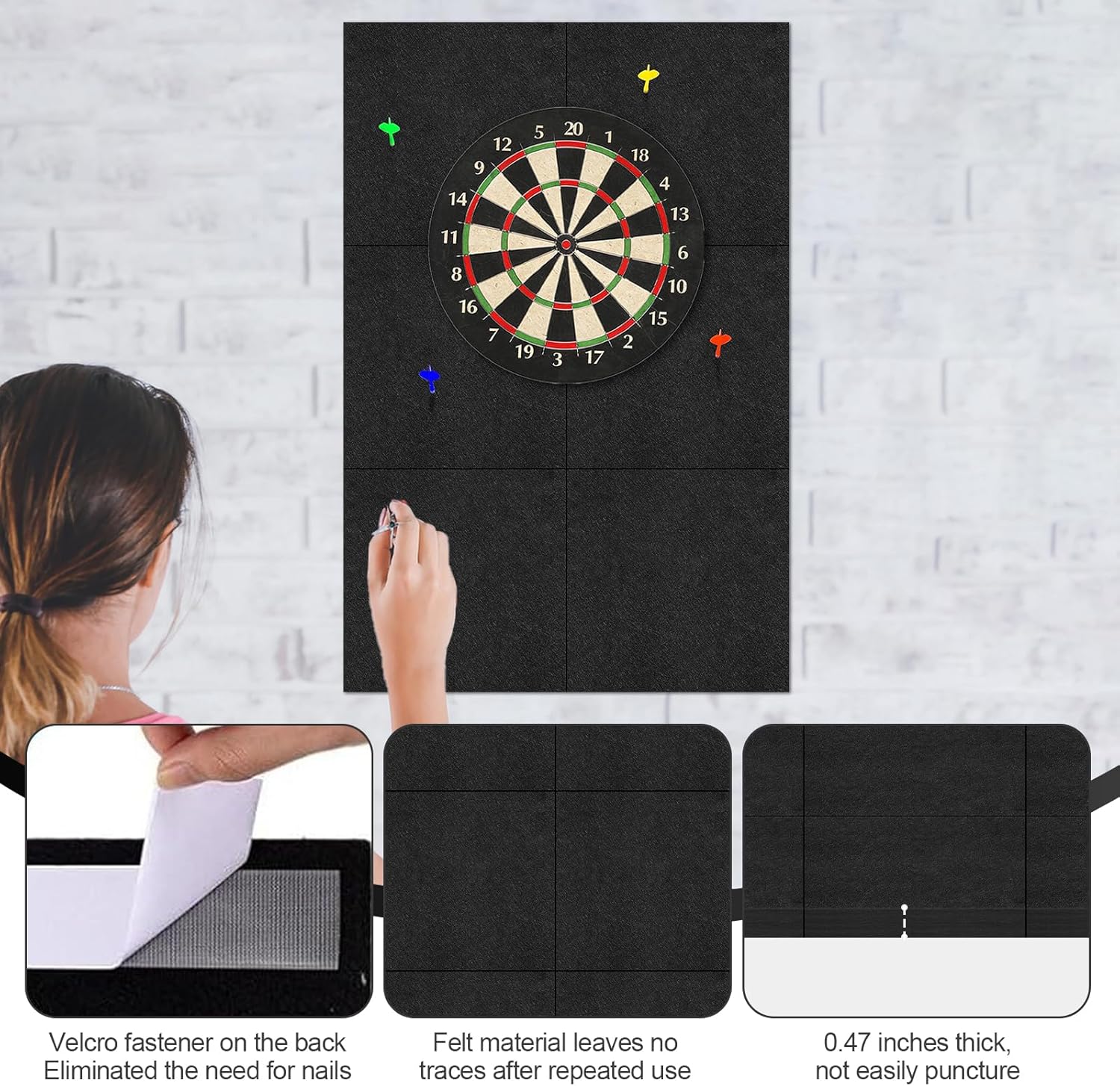 Dartboard Wall Protector Felt Tiles Self Adhesive 6 Pack 60cm
