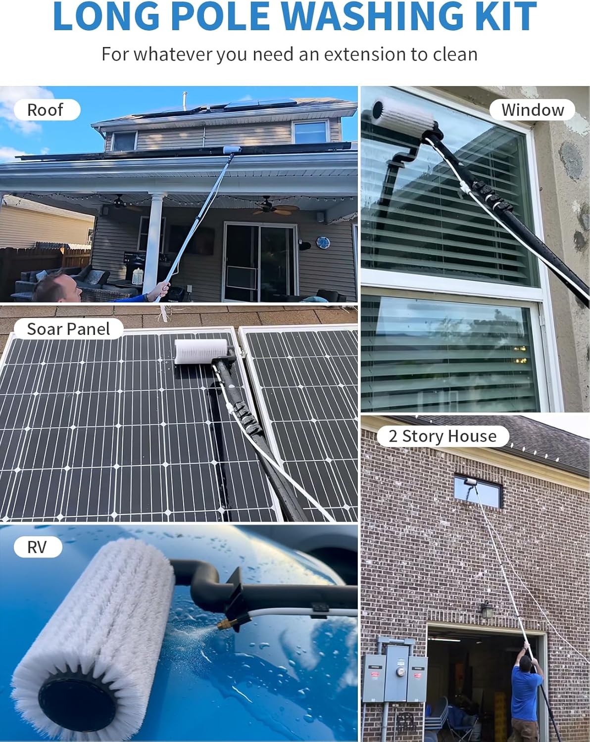 6.2M Electric Solar Panel Cleaning Brush Pole Water Fed Kit