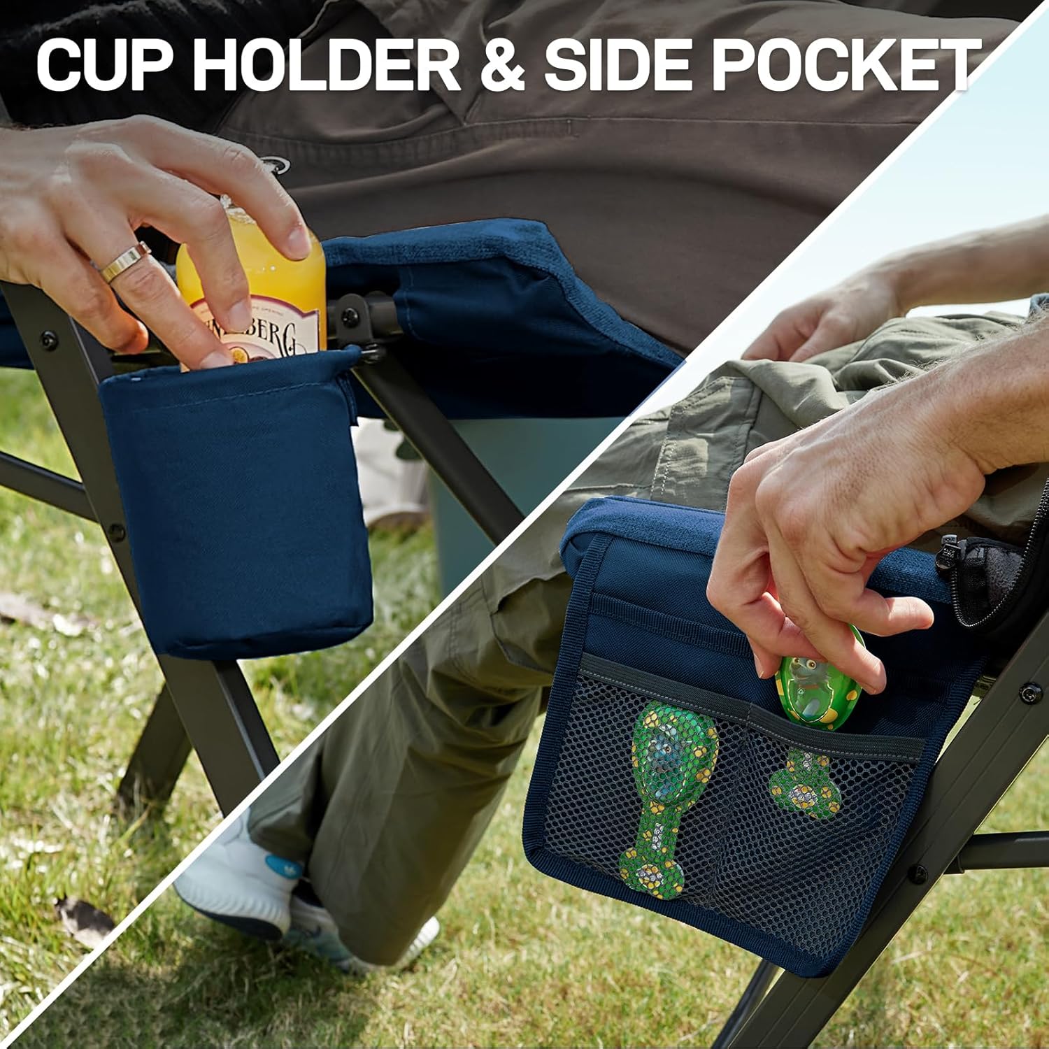 Luxury Reclining Camping Chairs 2 Pack High Back Blue