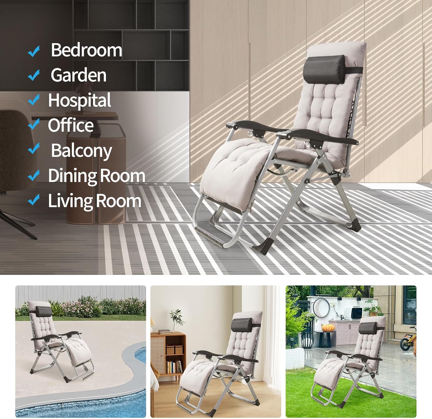 Heavy Duty Folding Garden Sun Lounger Recliner Grey