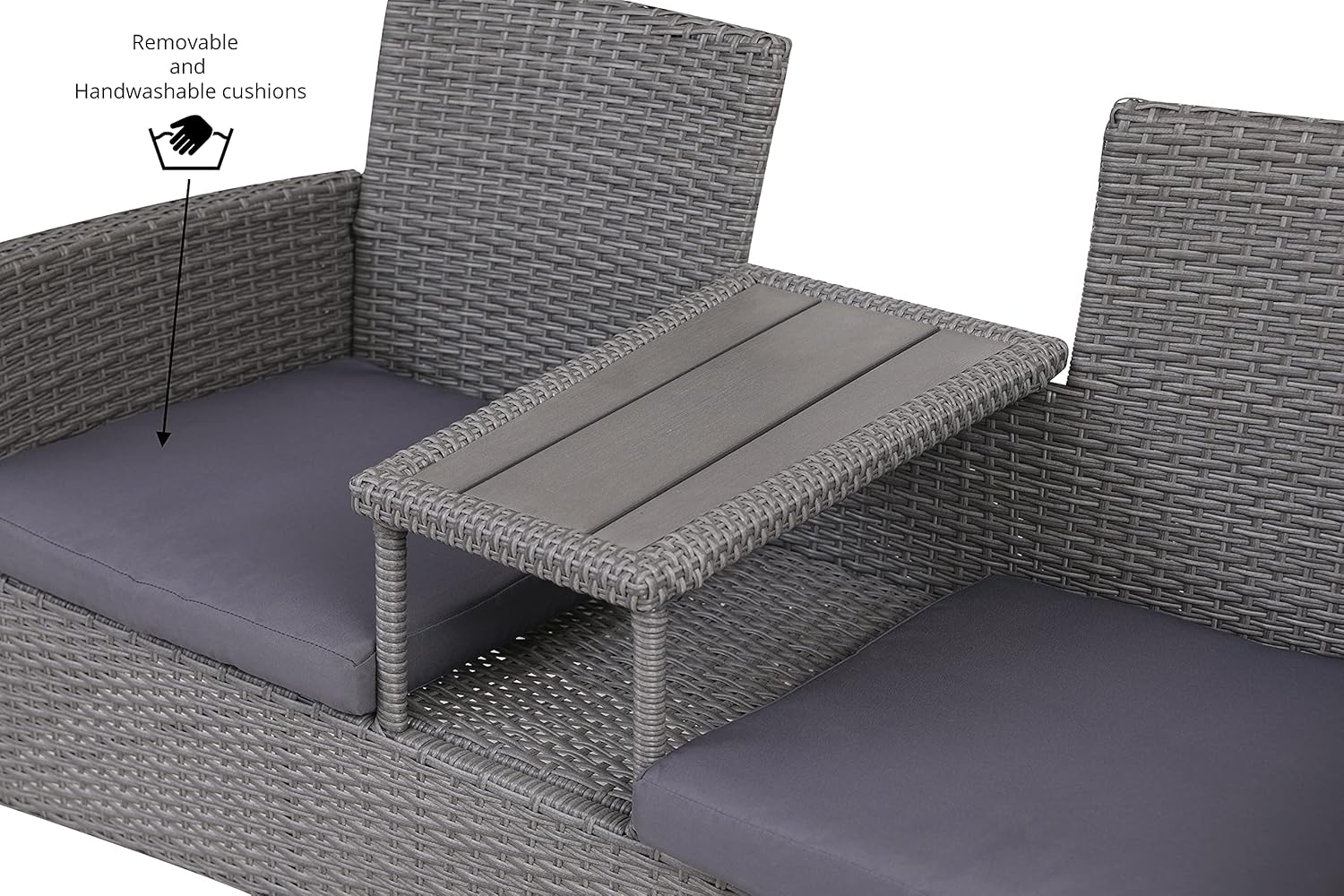 Rattan 2 Seater Companion Bench with Table Patio Garden Seat