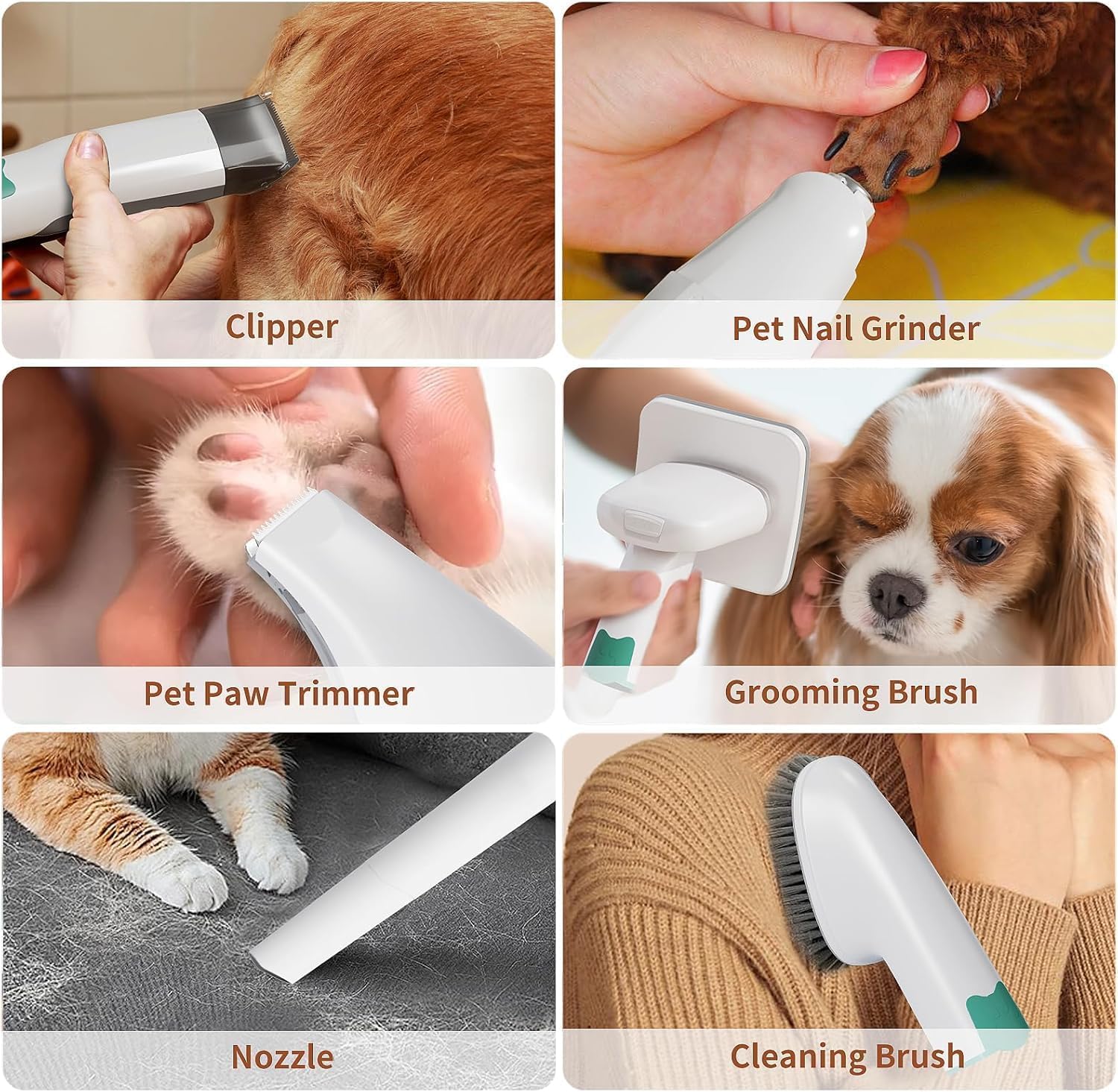 Dog Grooming Vacuum Kit 6 Tool Clipper Nail Grinder