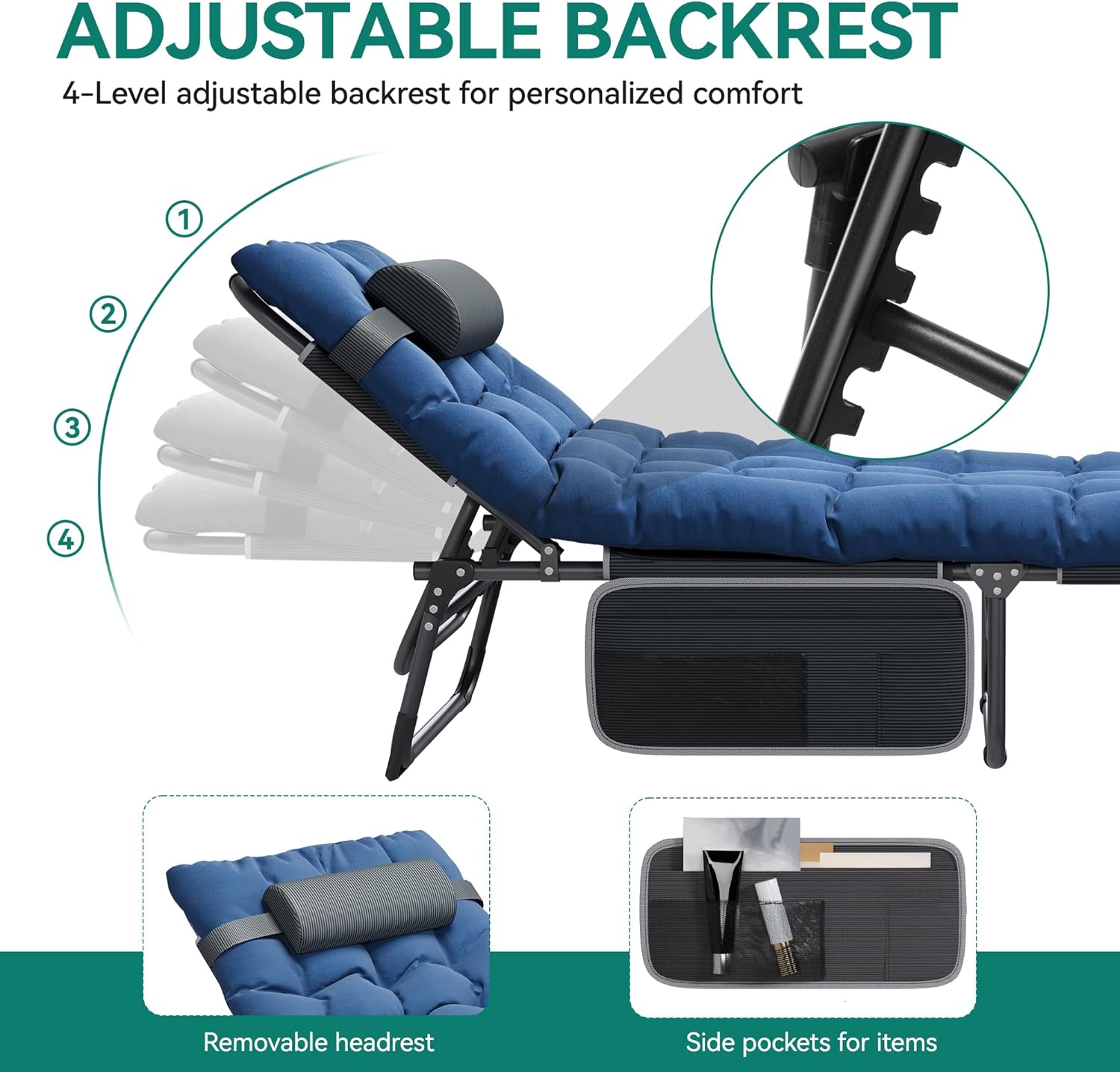 Set of 2 Folding Sun Loungers Reclining Beds Blue