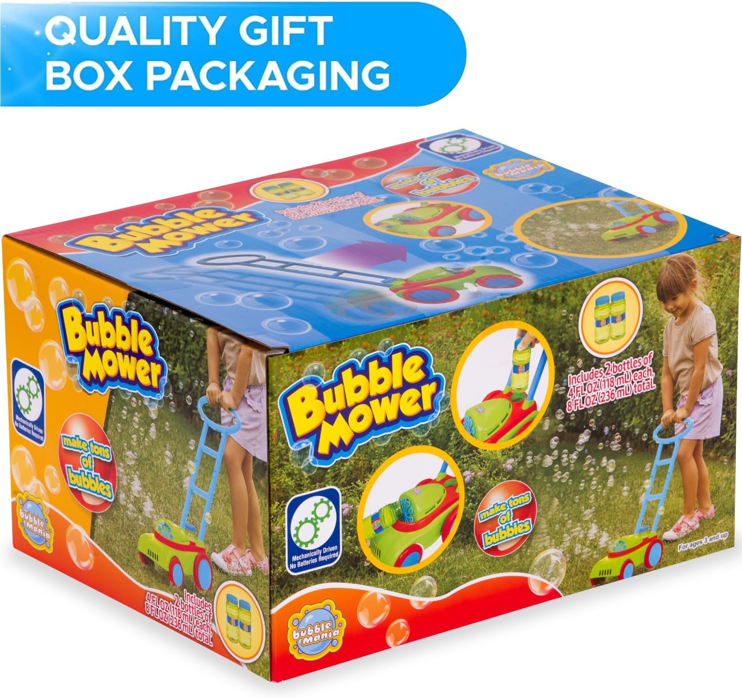 Bubble Lawn Mower Friction Powered Kids Garden Push Toy