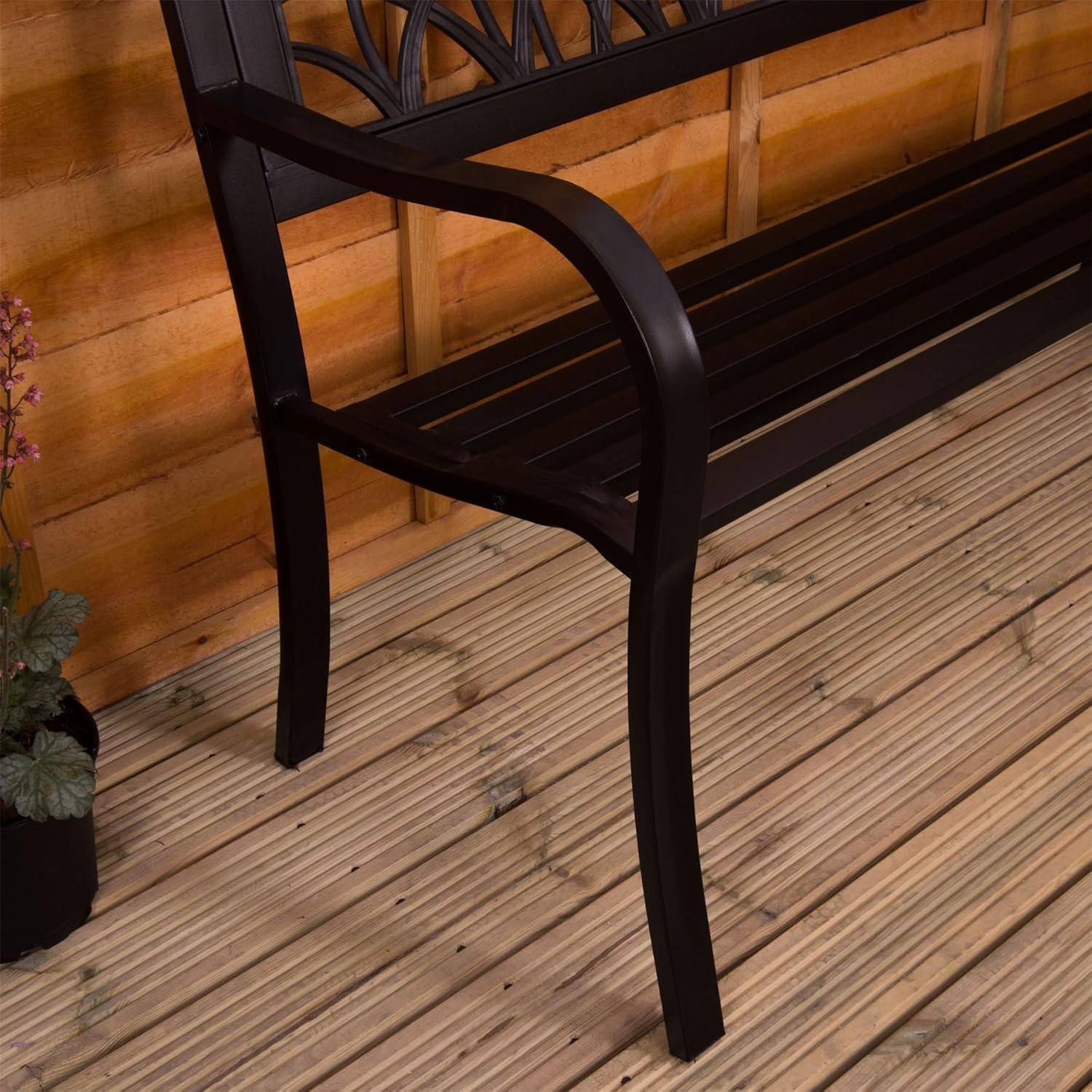 3 Seater Metal Garden Bench Tulip Back Outdoor Patio Park Seat