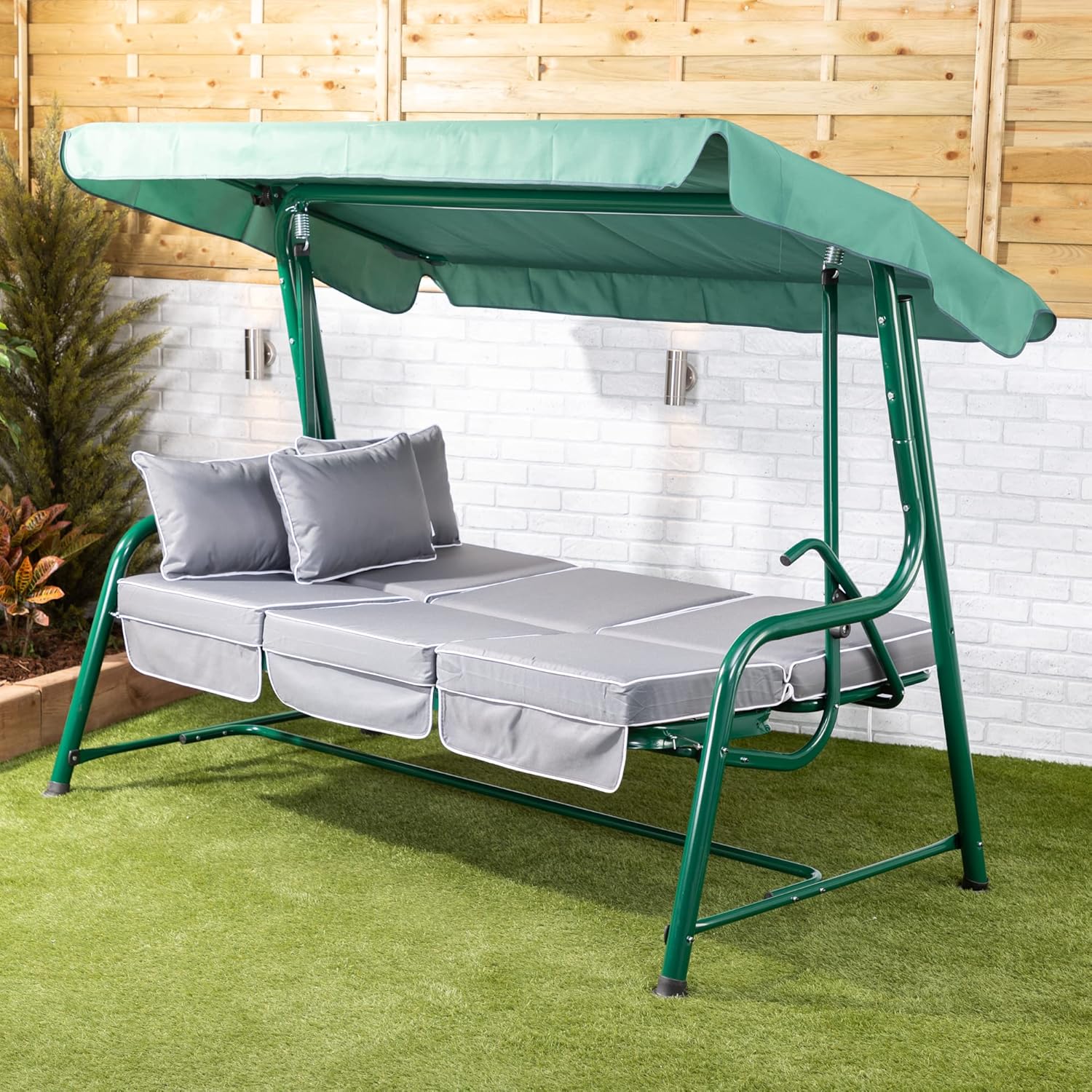 3 Seater Reclining Garden Swing Seat Grey Canopy